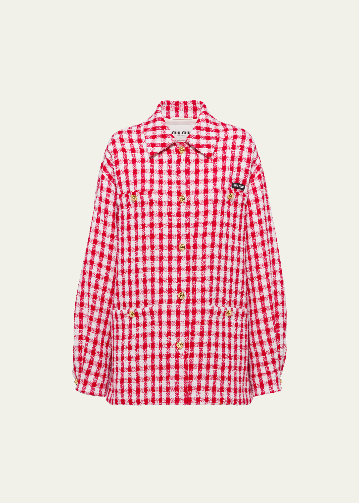 Miu Miu White Sheep Coat Miu Miu Gingham Check Boucle Jacket Smart