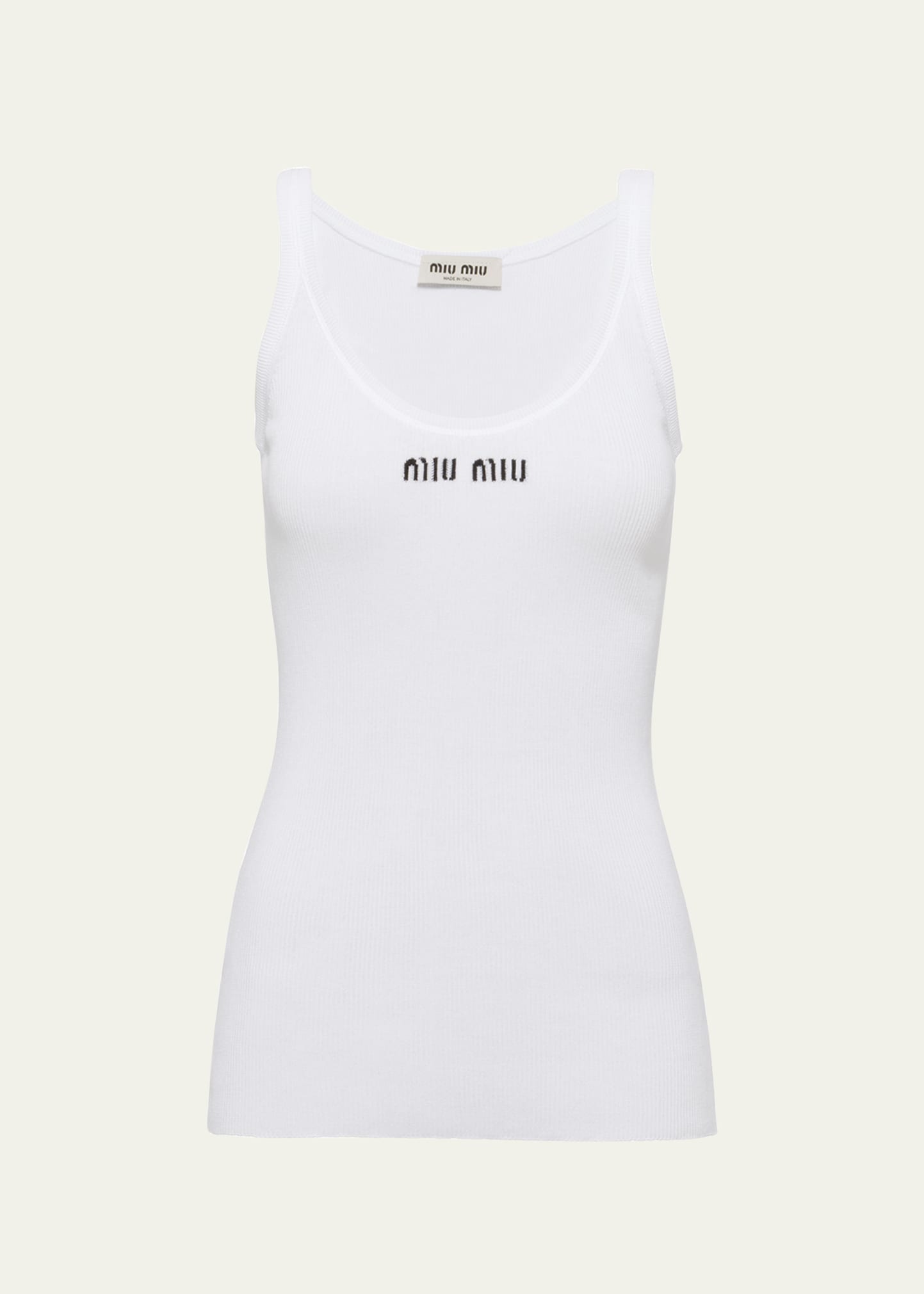 Miu Miu Intarsia Logo Rib Tank Top In F0009 Bianco