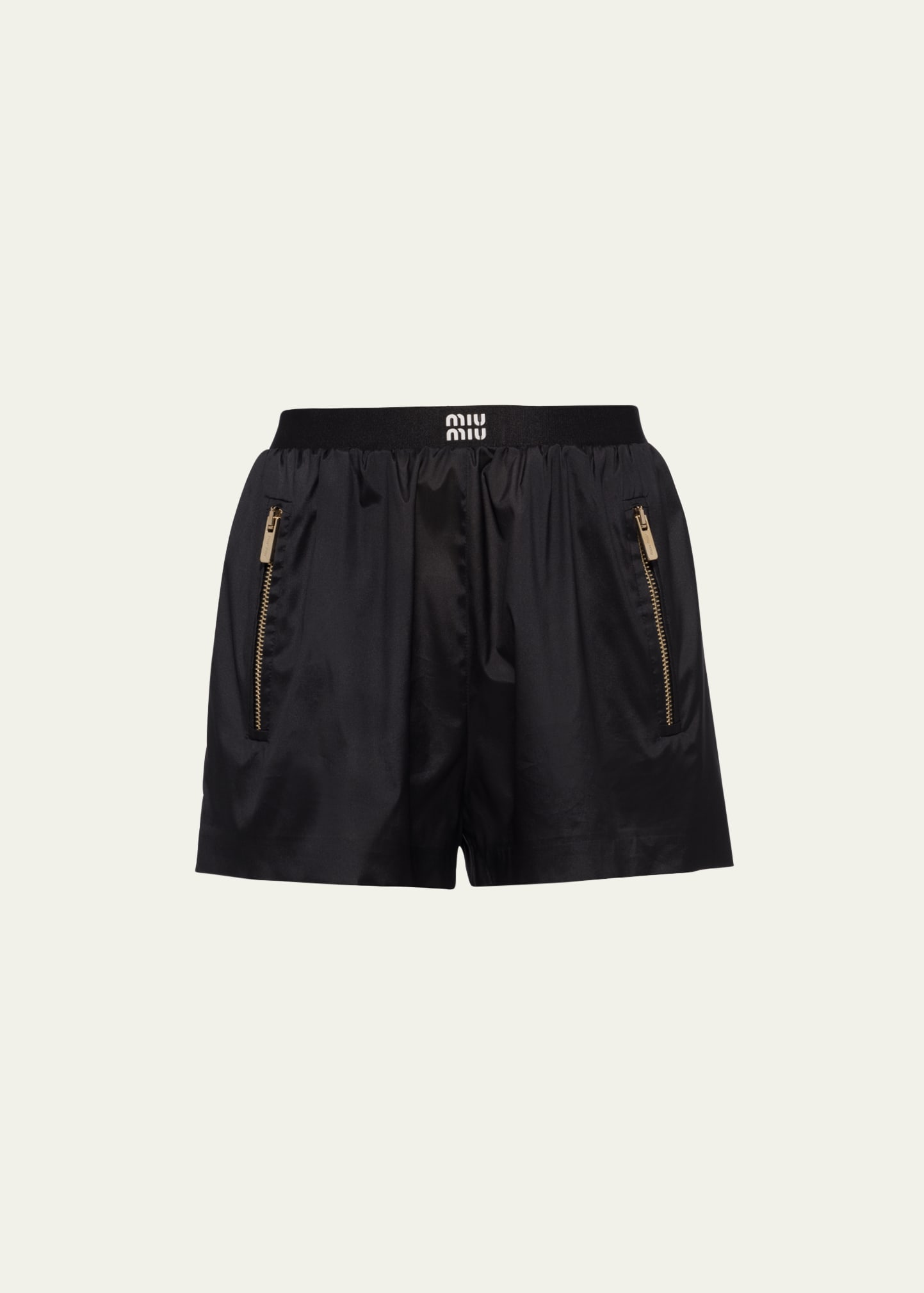 Miu Miu Paperbag Waist Denim Shorts In Black