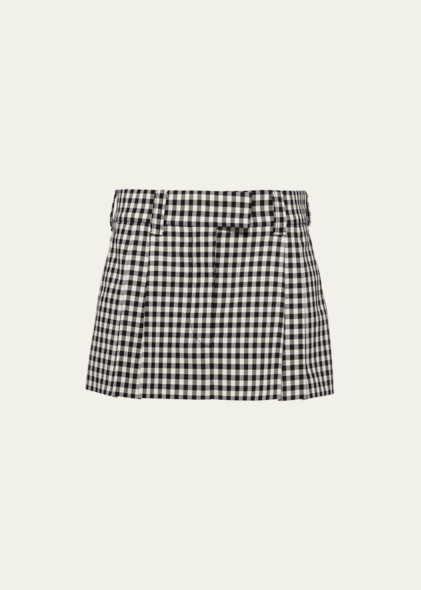 Miu Miu Gingham Check Skirt In F0964 Bianco Nero