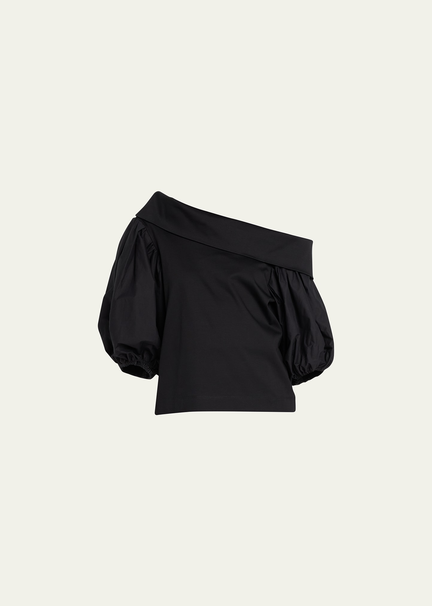 Shop Tanya Taylor Georgia Asymmetric Puff-sleeve Top In Black Black