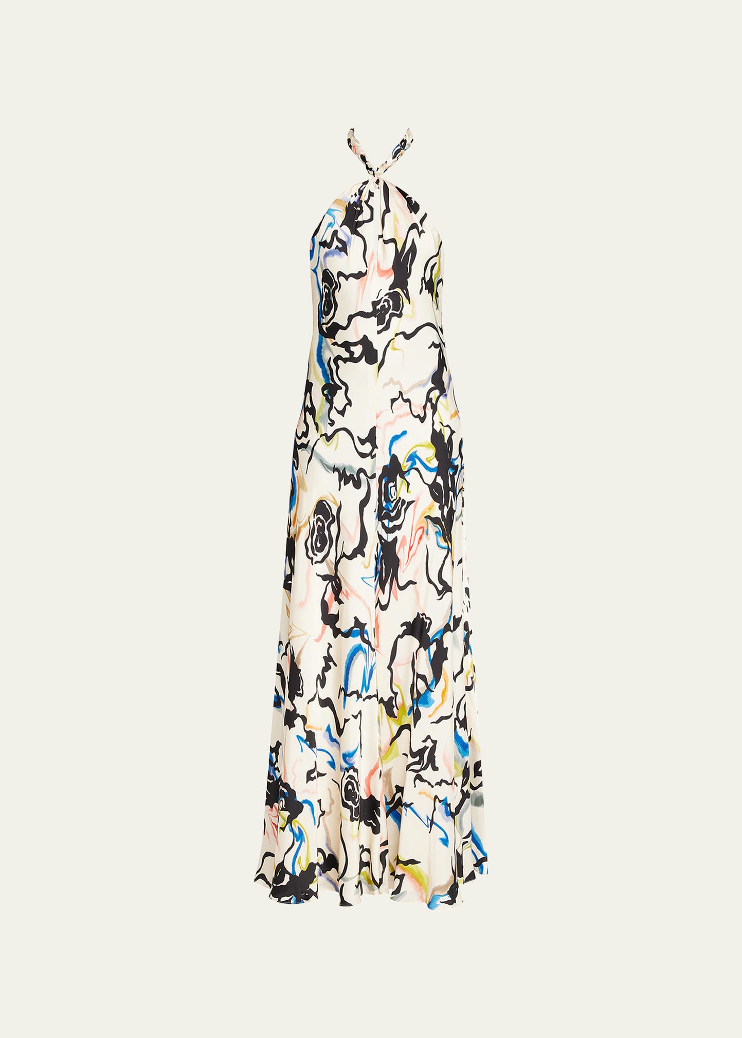 Tanya Taylor Maya Printed Open Tie-back Maxi Dress In Cream Multi