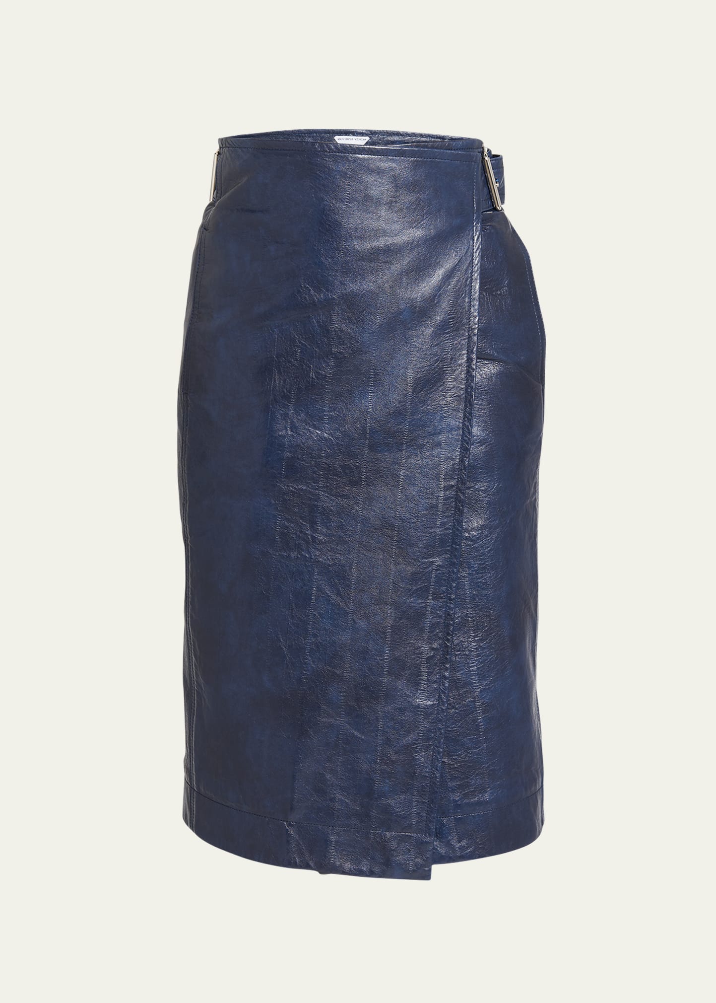 Bottega Veneta Eel Embossed Lambskin Leather Wrap Midi Skirt In Cobaltash