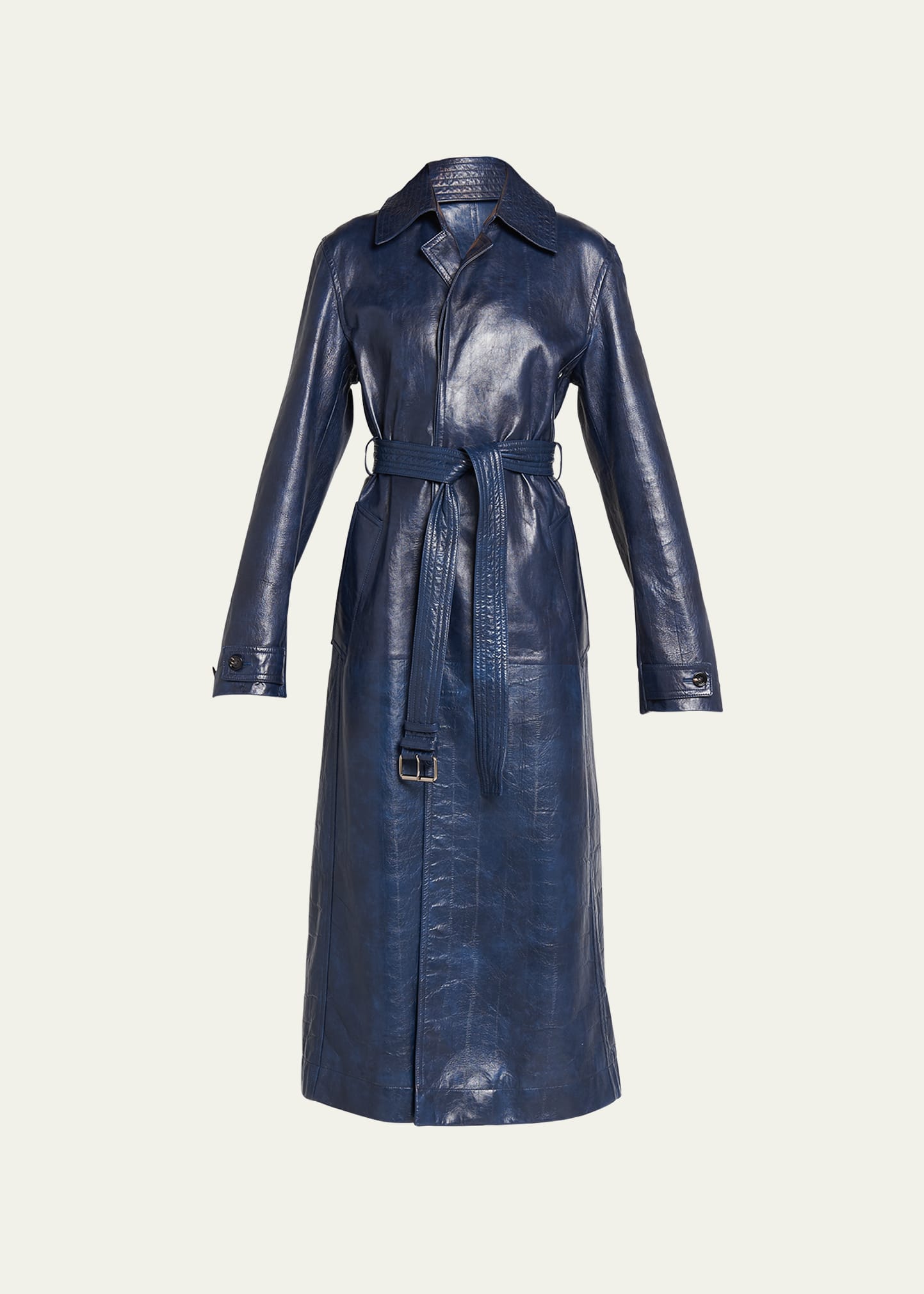 Shop Bottega Veneta Eel-embossed Belted Coat In Cobaltash