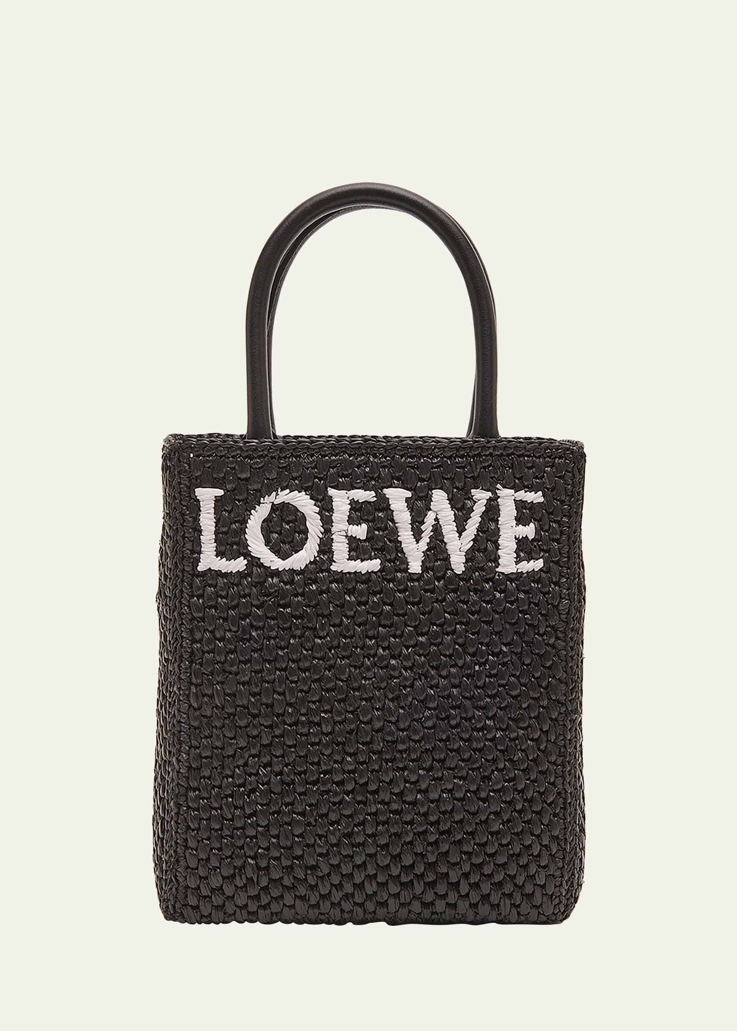 Loewe Logo North-south Raffia Tote Bag In Black/white