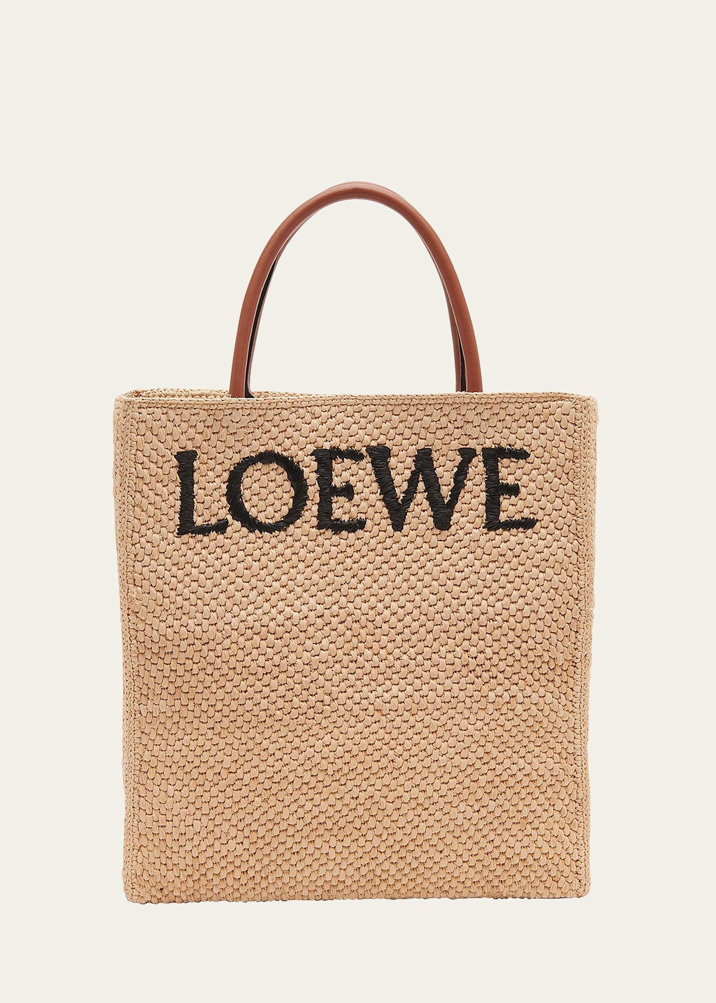 Standard A4 Tote Bag in Raffia with Leather Handles