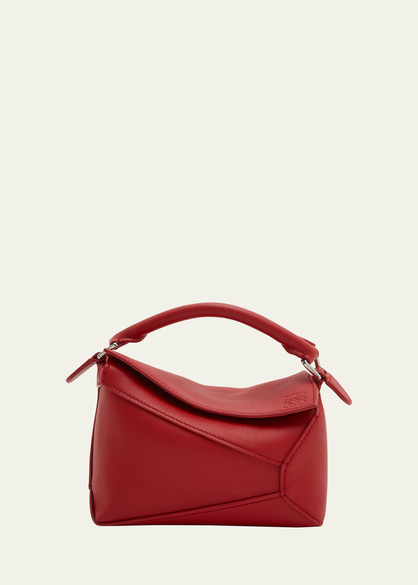 LOEWE PUZZLE EDGE MINI TOP-HANDLE BAG IN SATIN LEATHER