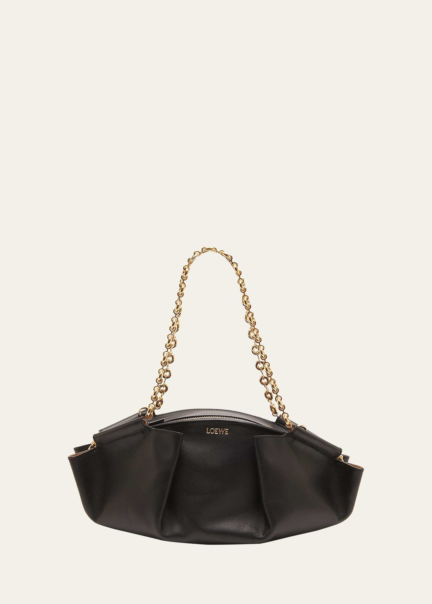 Loewe Paseo Small Leather Chain Shoulder Bag In Black