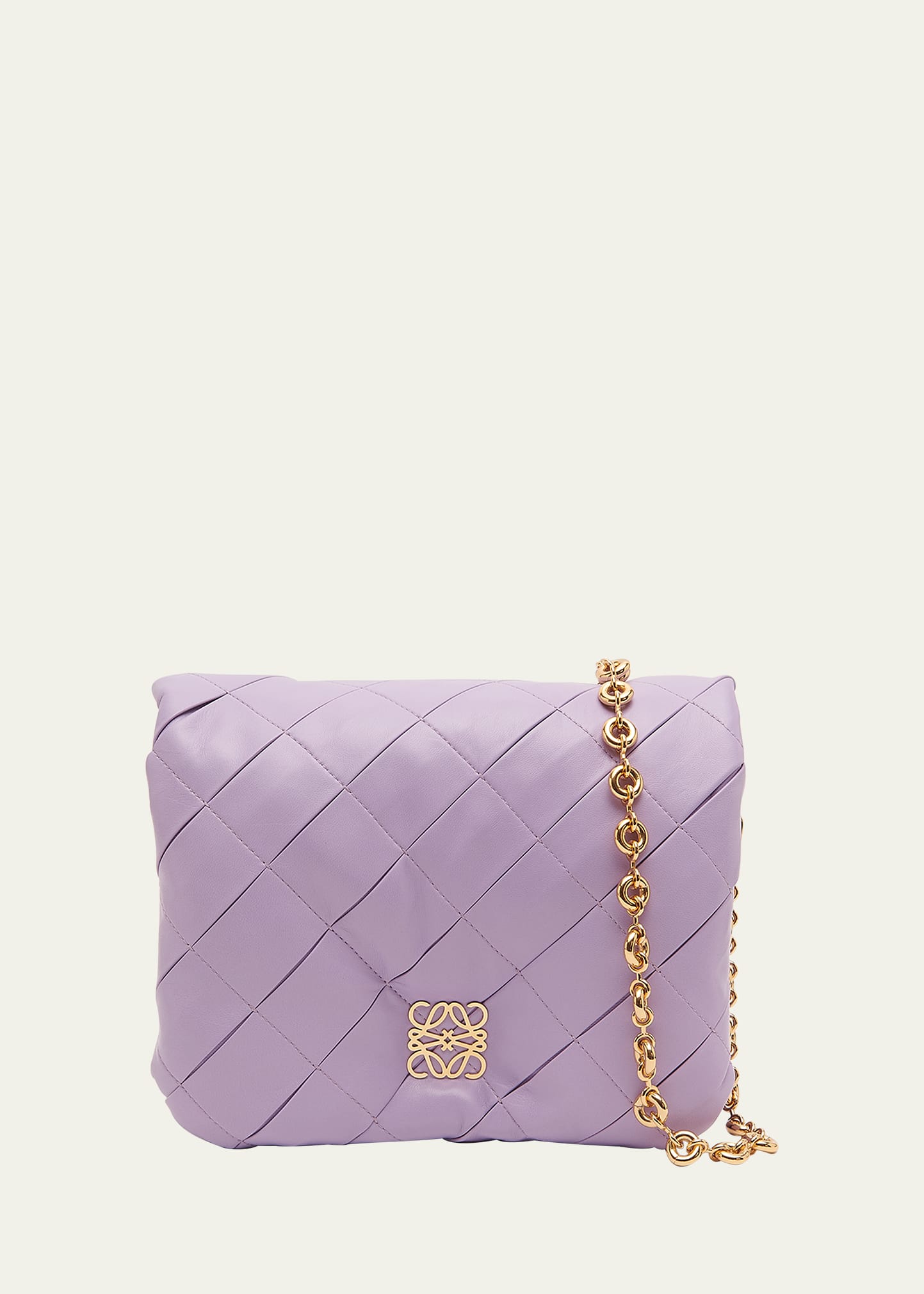 Loewe Goya Puffer Pleated Chain Shoulder Bag In 9526 Light Mauve