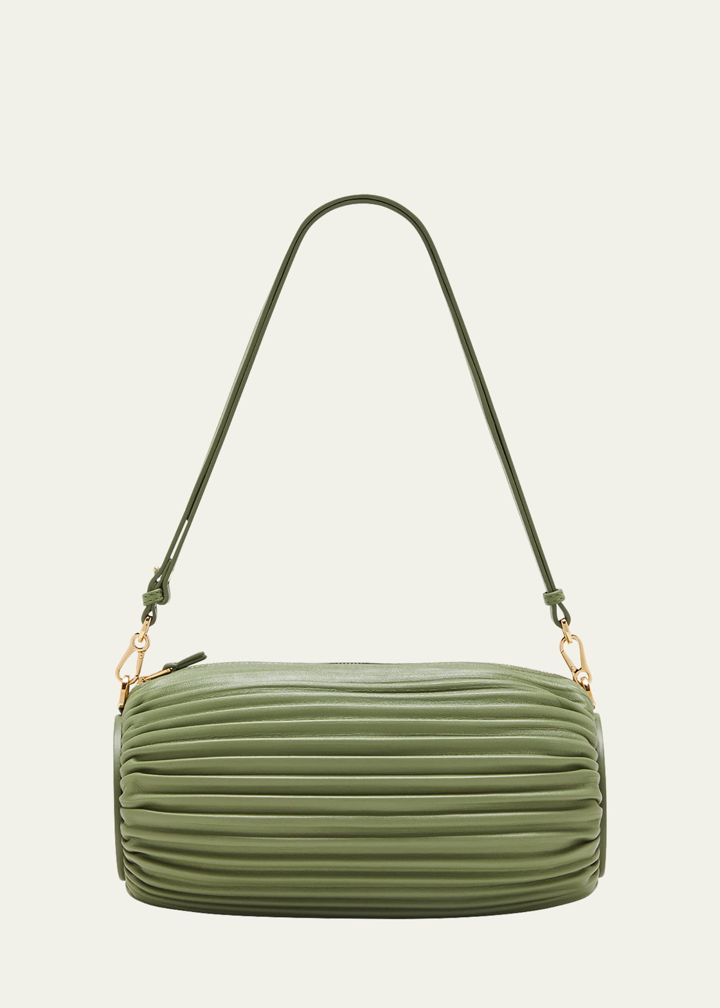 Shop Loewe X Paula's Ibiza Bracelet Pouch In Pleated Napa Leather With Leather Strap In Rosemary