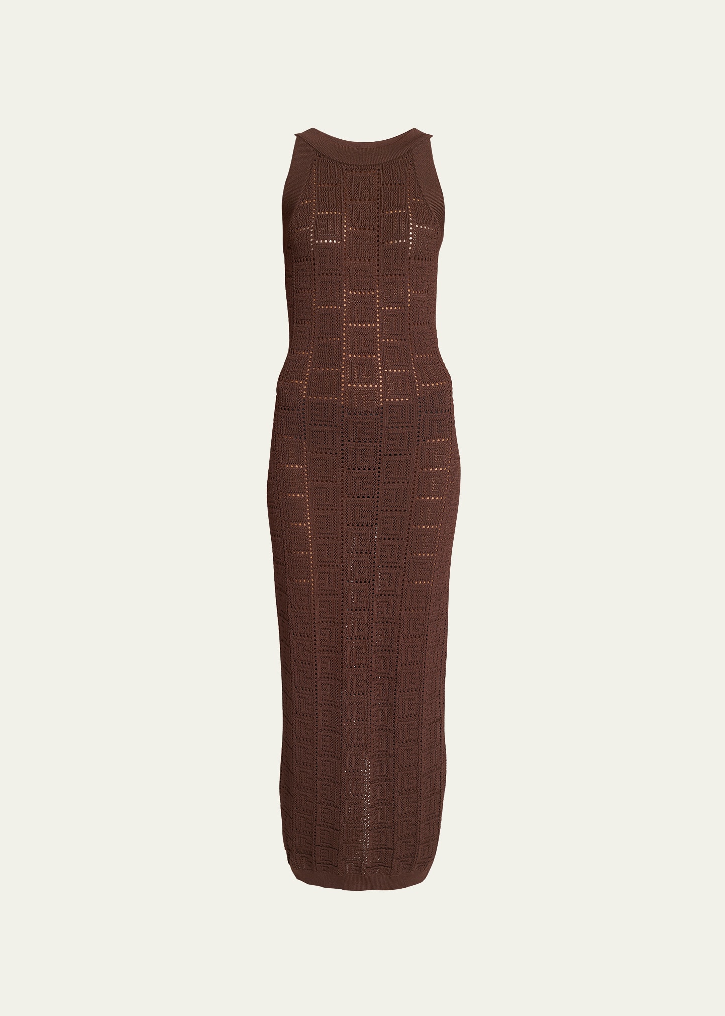 Shop Balmain Monogram Pointelle Knit Sleeveless Maxi Dress In Brown