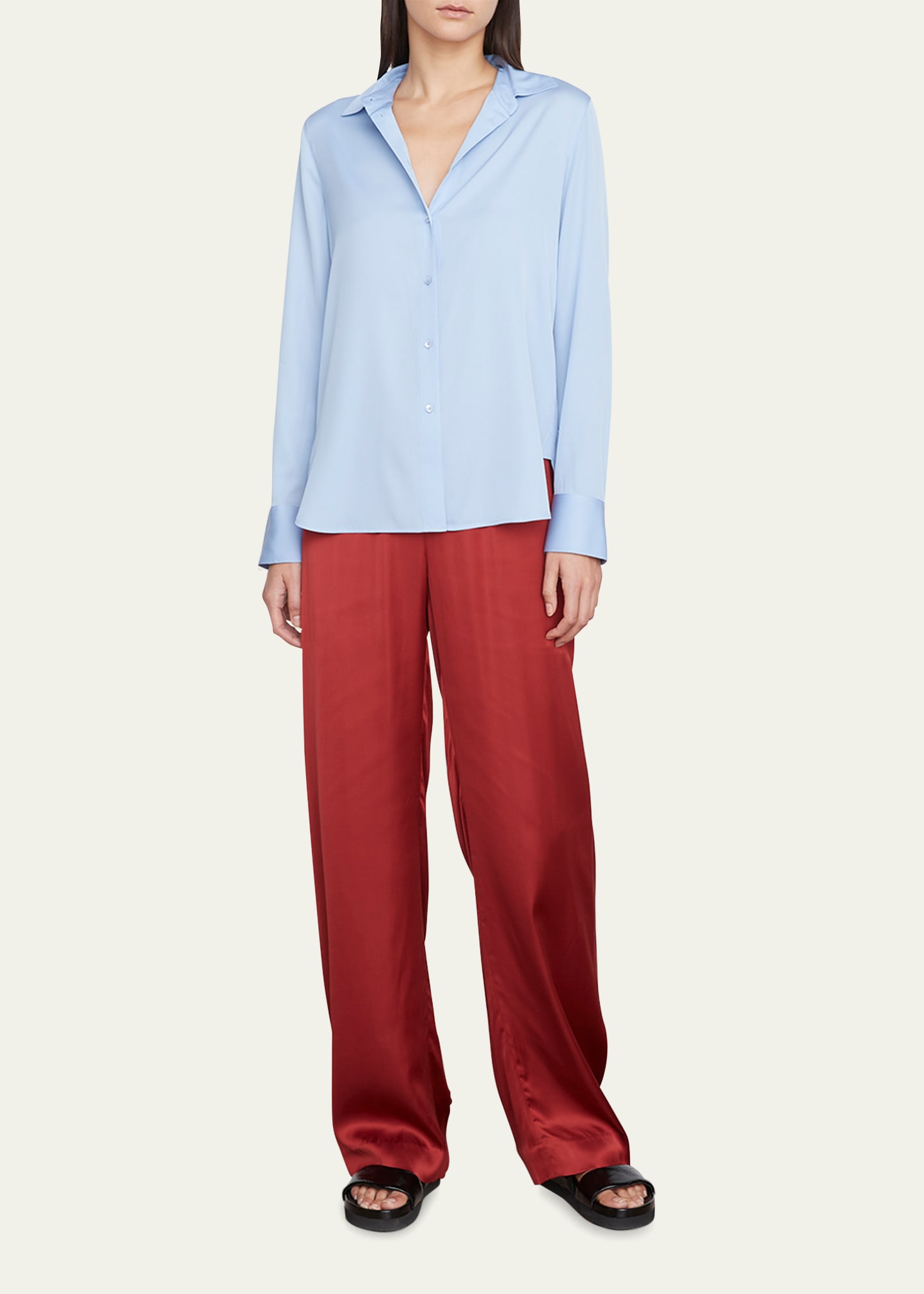 Vince Slim Silk Blouse In Iris