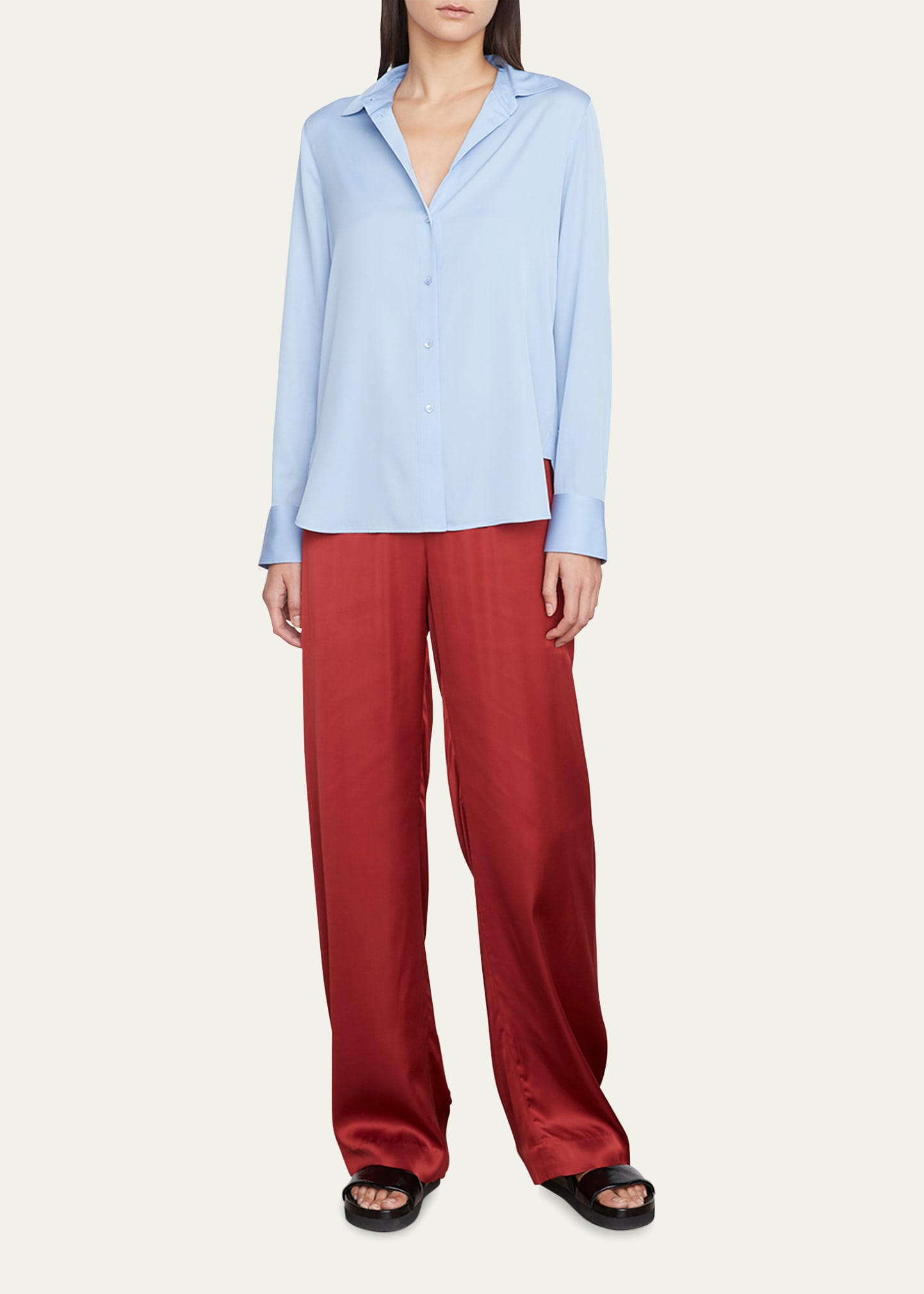 VINCE SLIM-FIT STRETCH-SILK BUTTON-FRONT BLOUSE