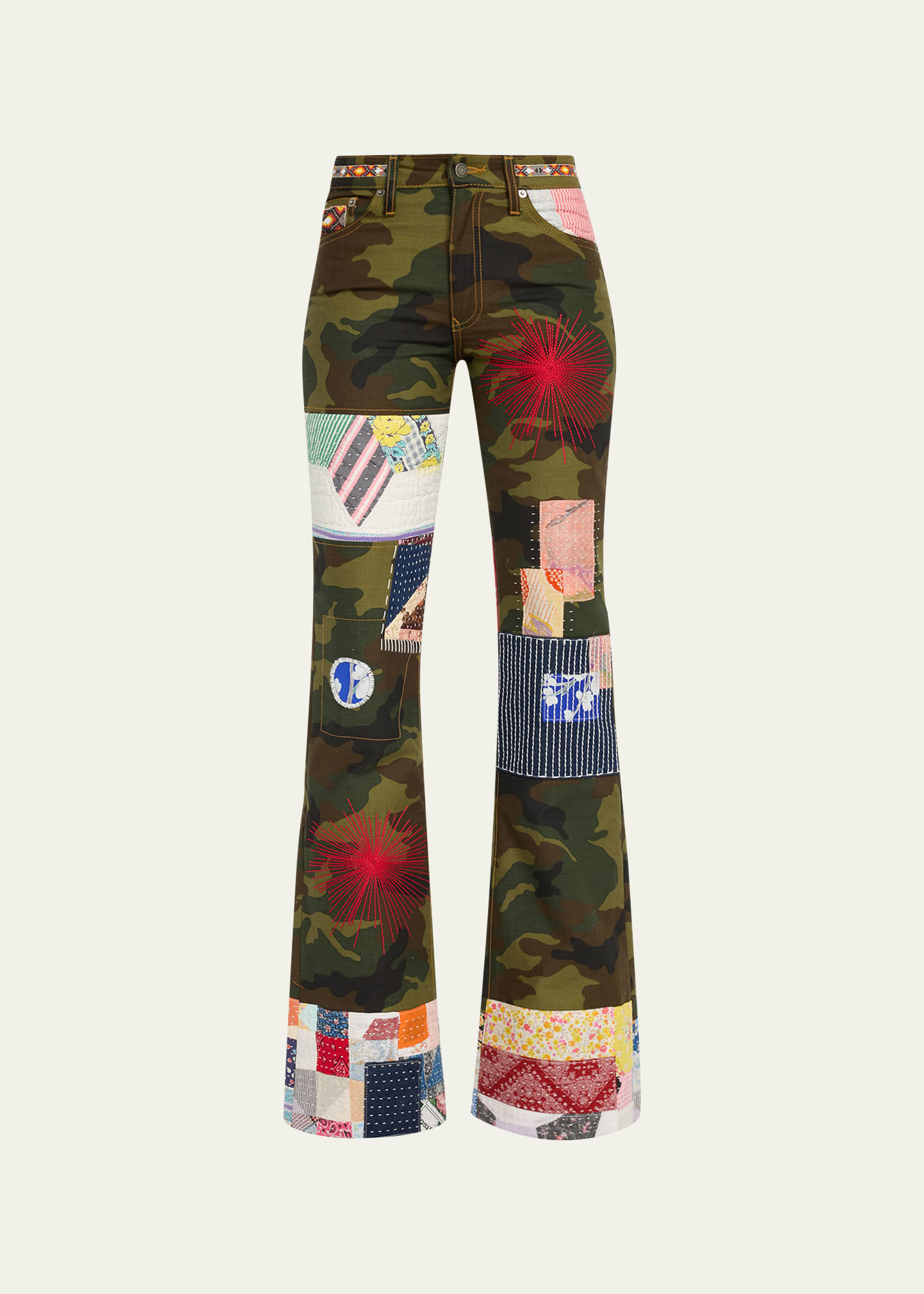 Camo Patchwork Boot-Cut Pants