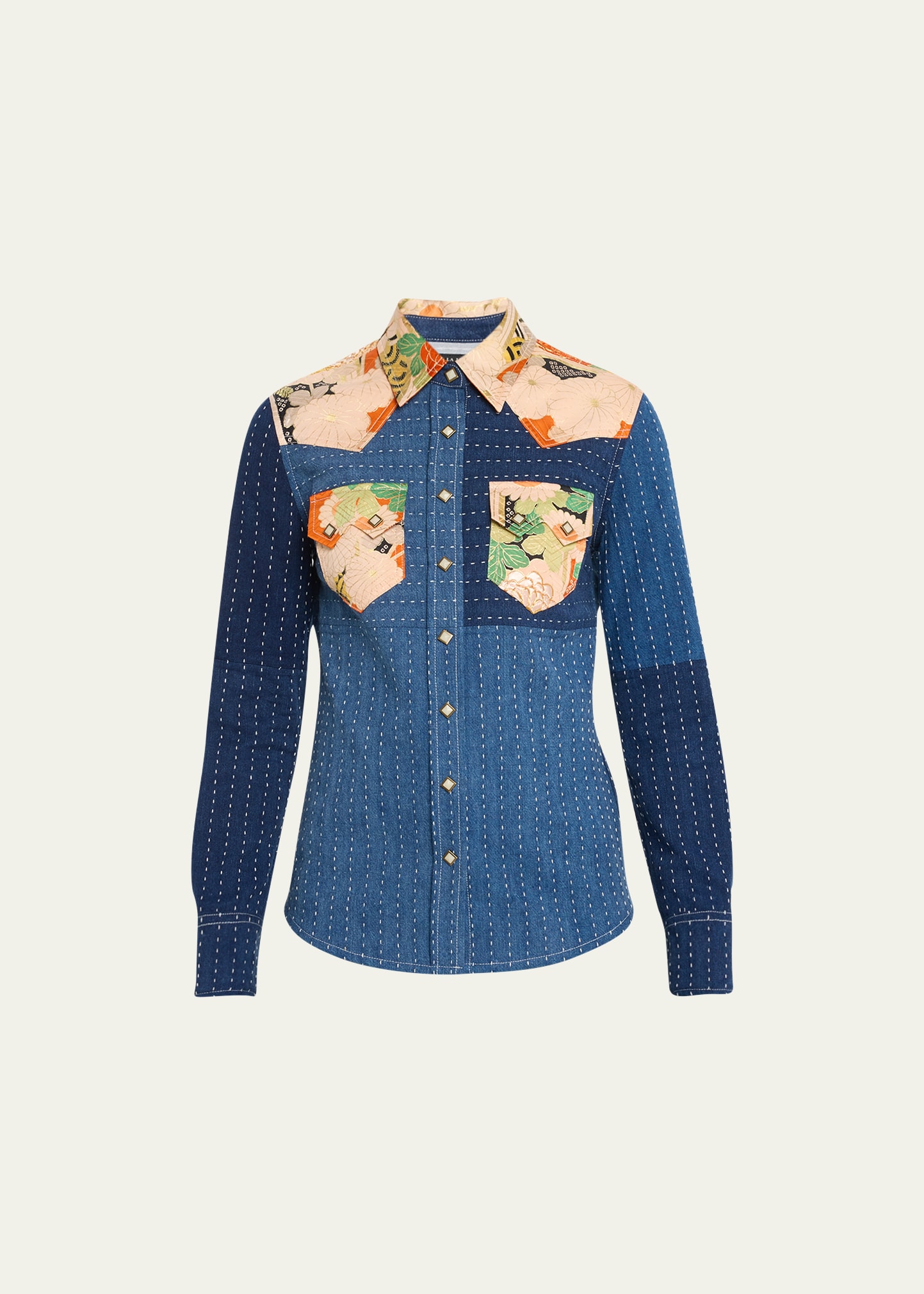 Denim Western Patchwork Shirt