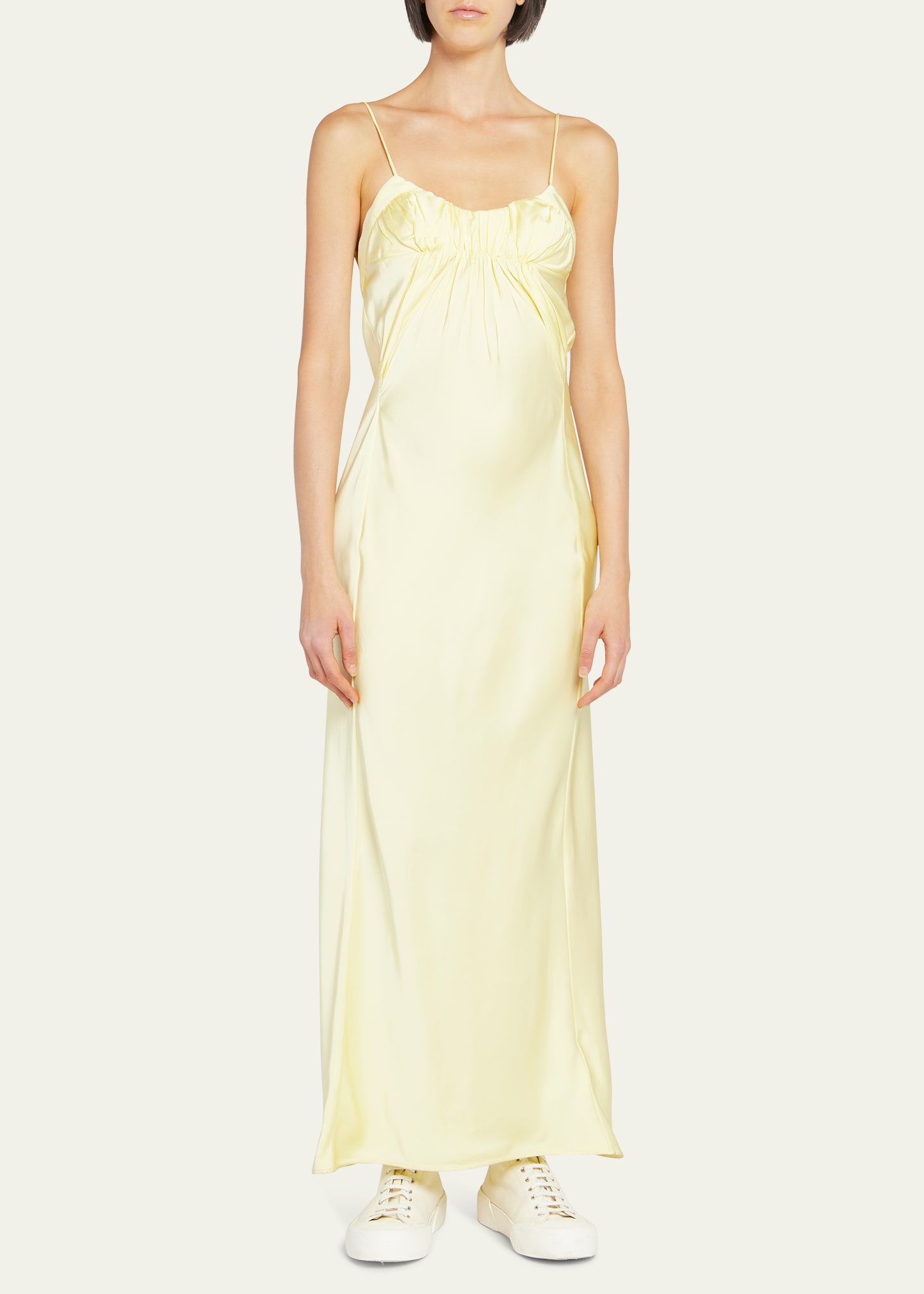 Jil Sander Draped Layered Maxi Dress In Pastel Yel