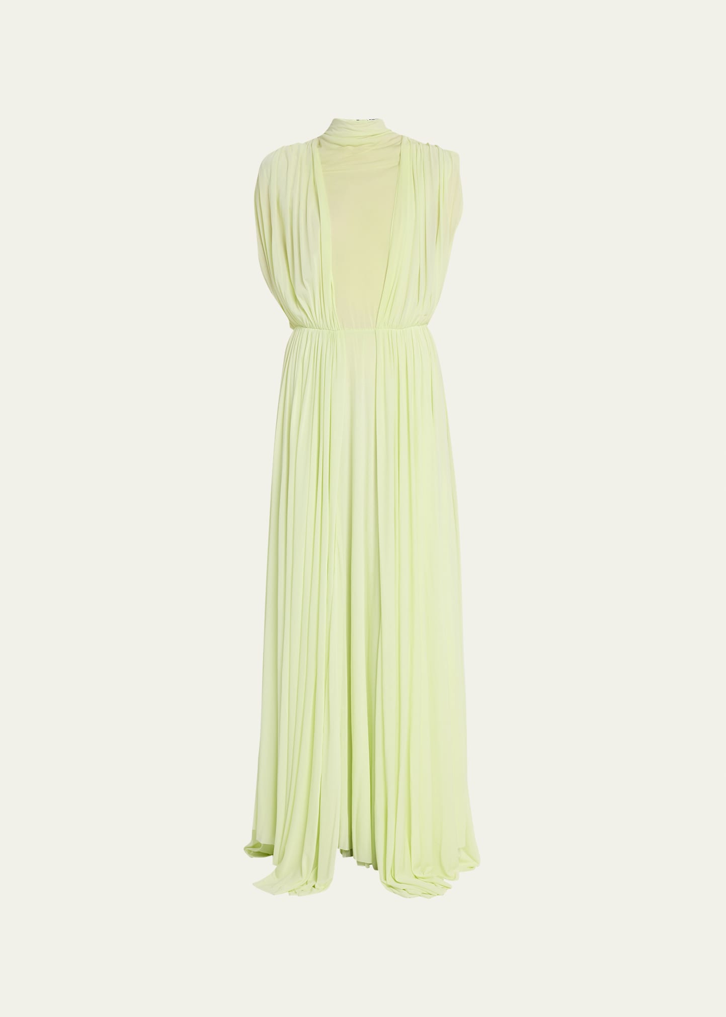 Jil Sander Long Gown With Mesh Inset Detail In Green | ModeSens