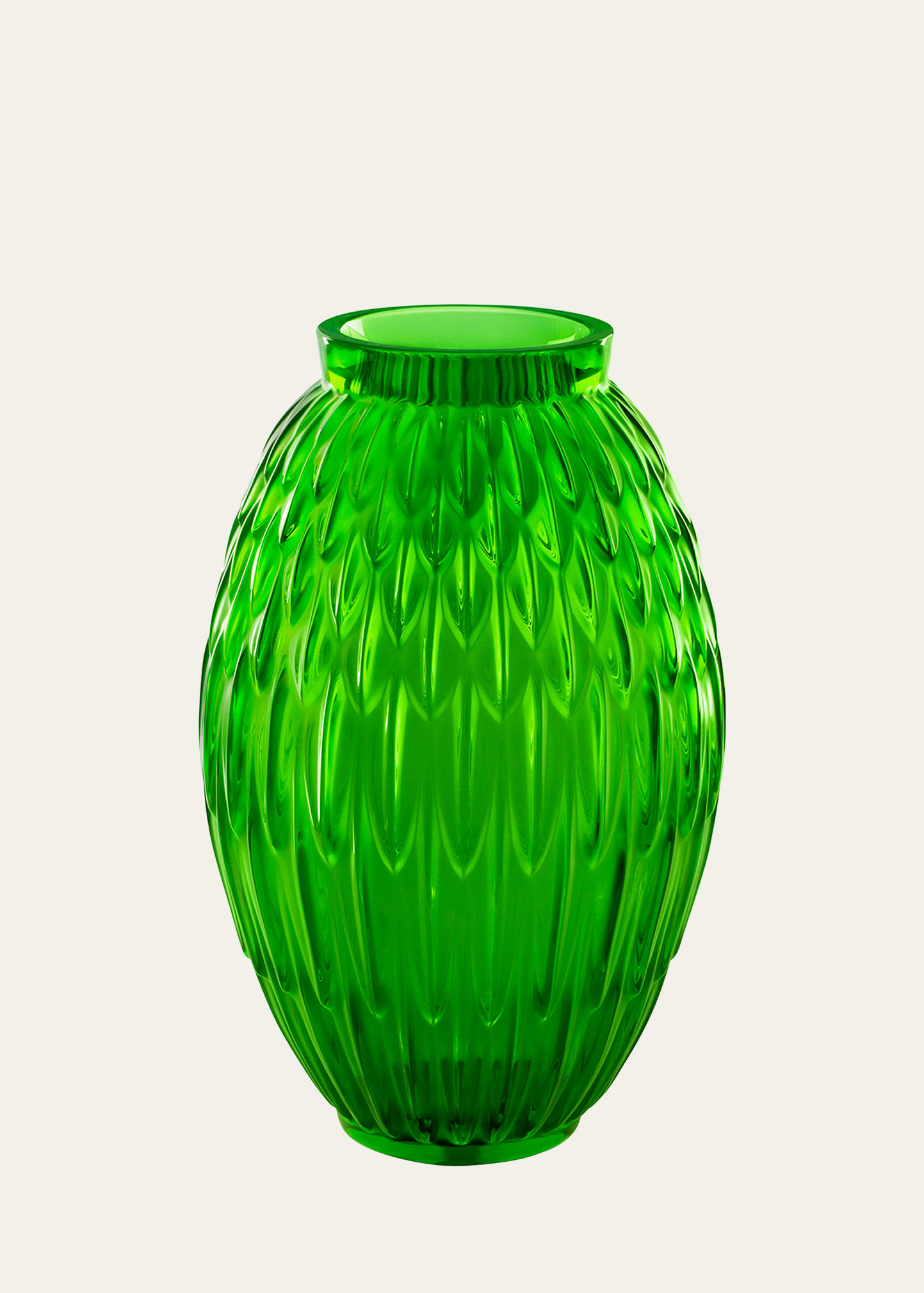 Lalique Green Meadow Plumes Vase