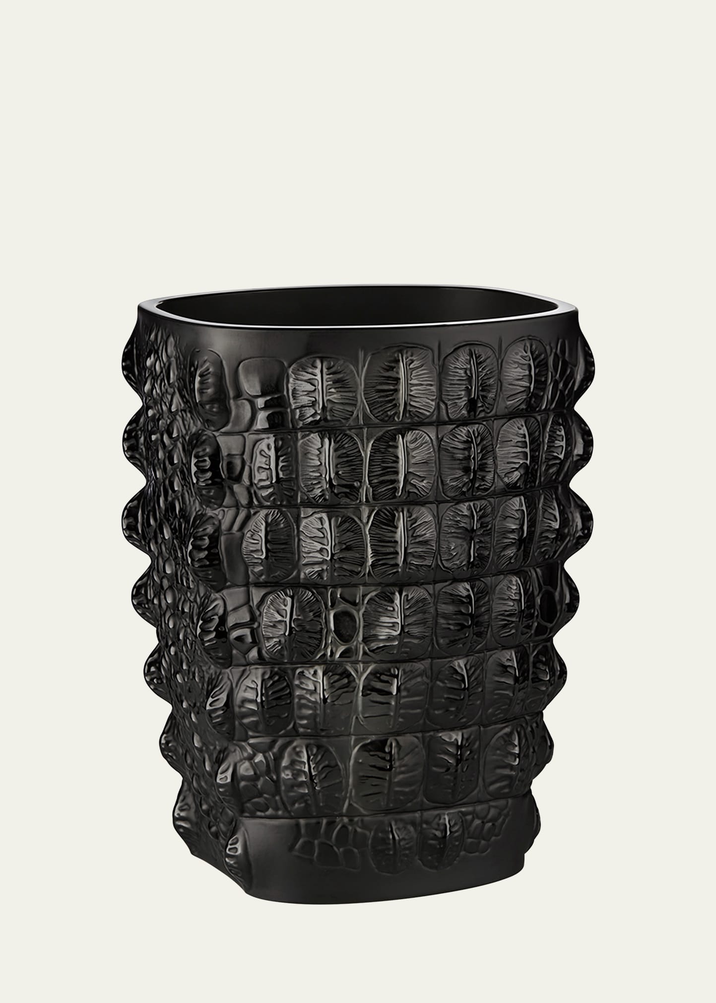 Lalique Crocodile Crystal Vase, Black