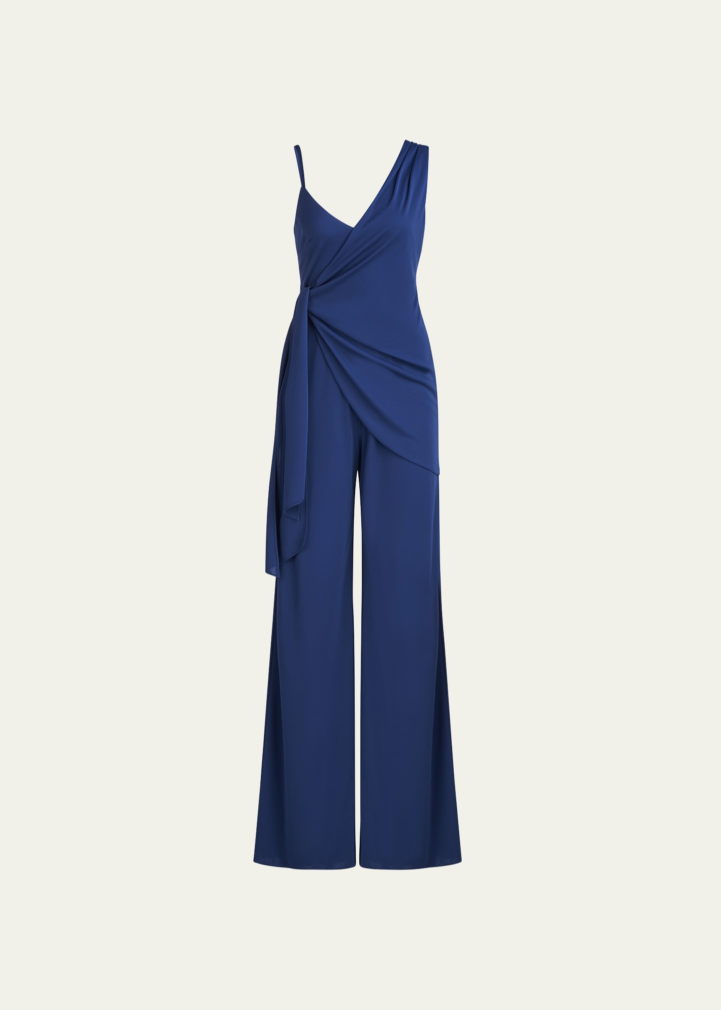 Halston Zaria Draped Wide-leg Jersey Jumpsuit In Twilight