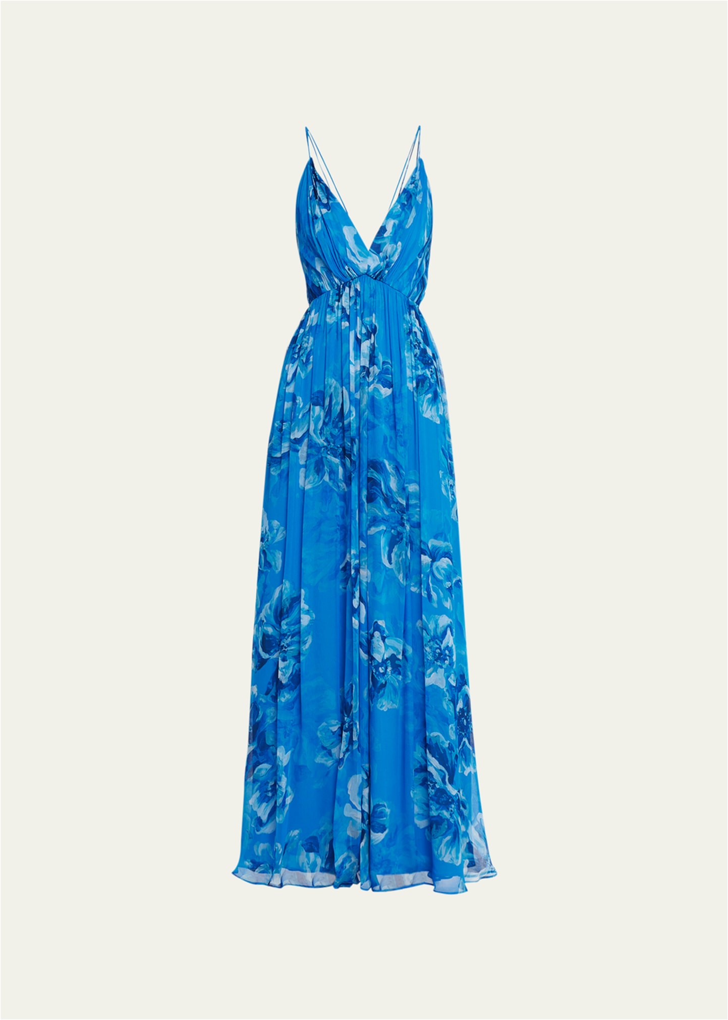 Halston Ashley V-neck Gown In Ocean Painted Flo