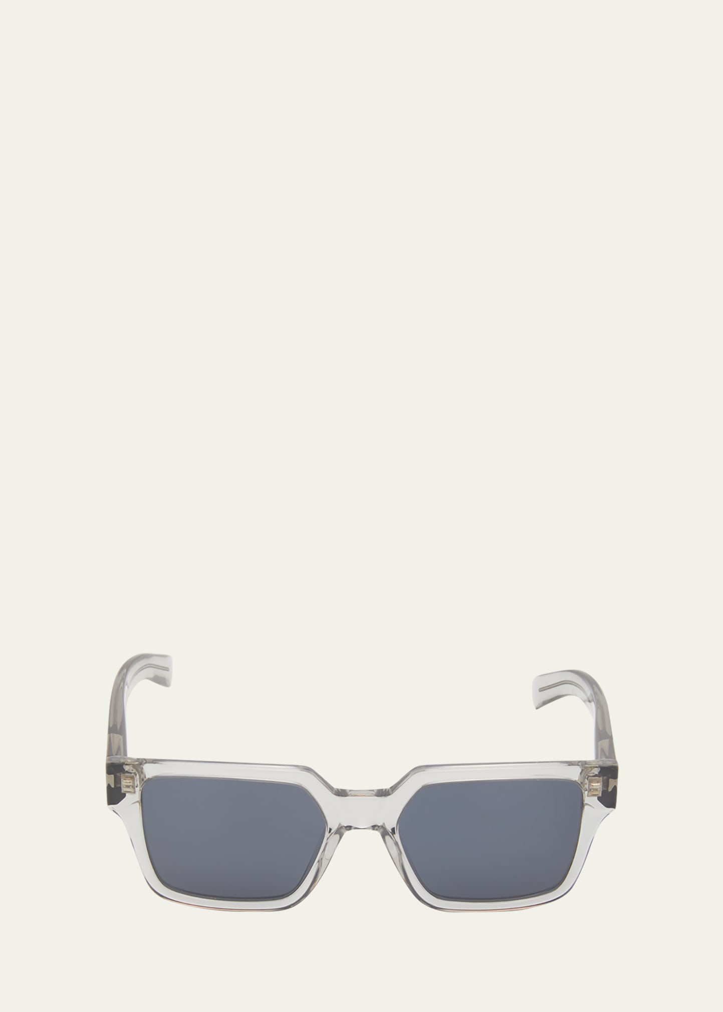Shop Prada Men's Clear Acetate Rectangle Sunglasses In Transparent Grey