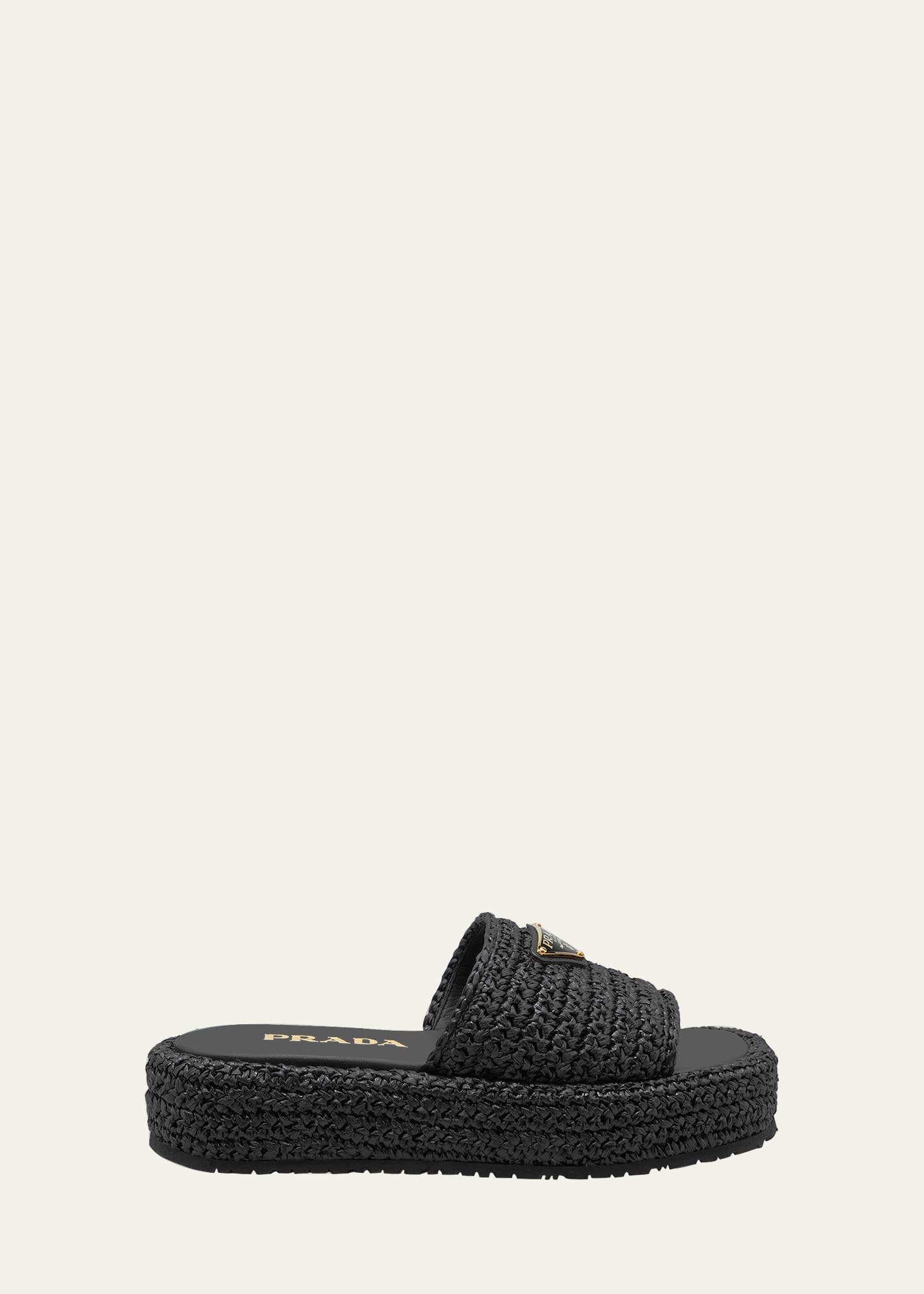 Prada Raffie Single-band Platform Slides In Nero
