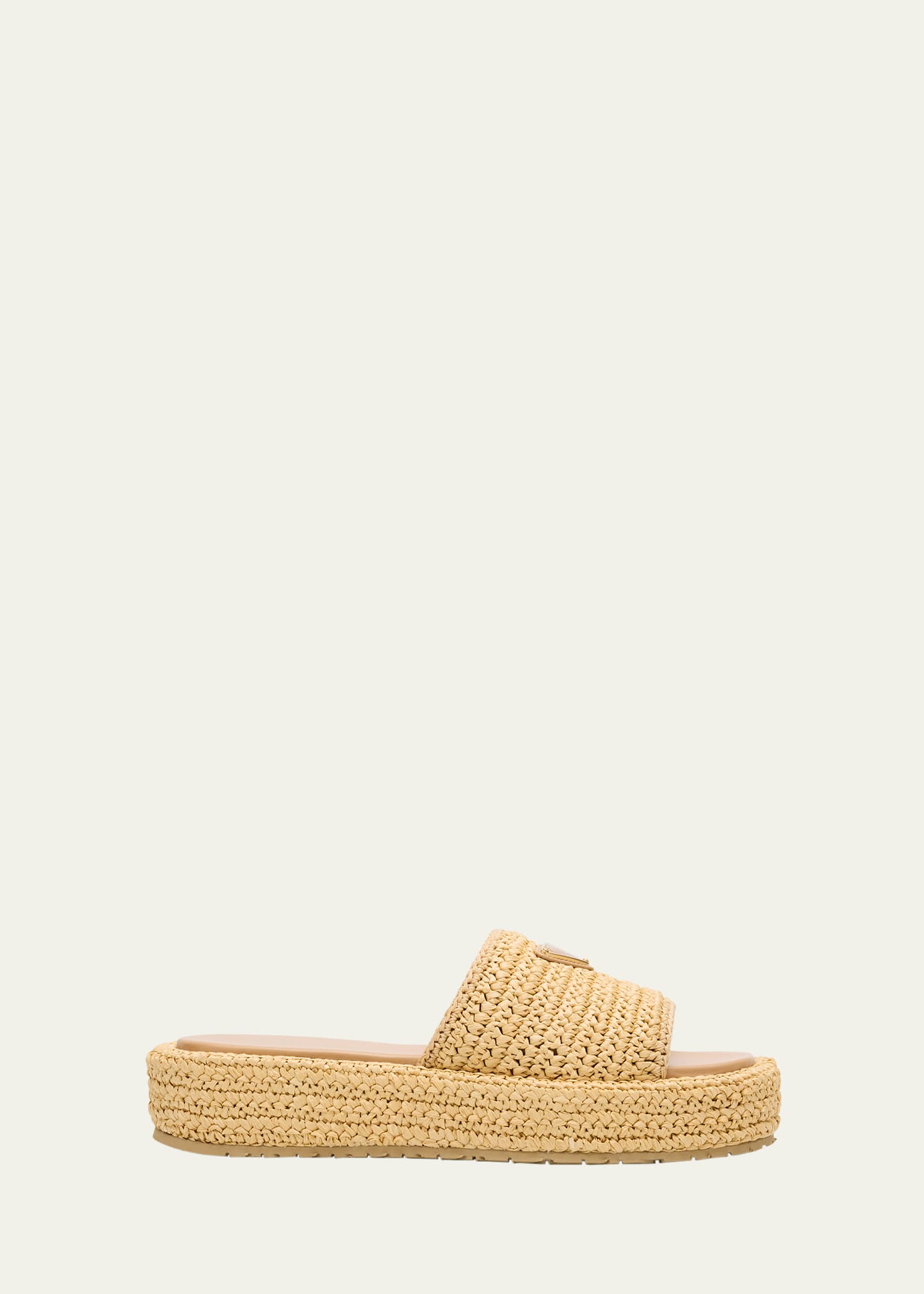 Shop Prada Raffia Single-band Platform Slides In Naturale