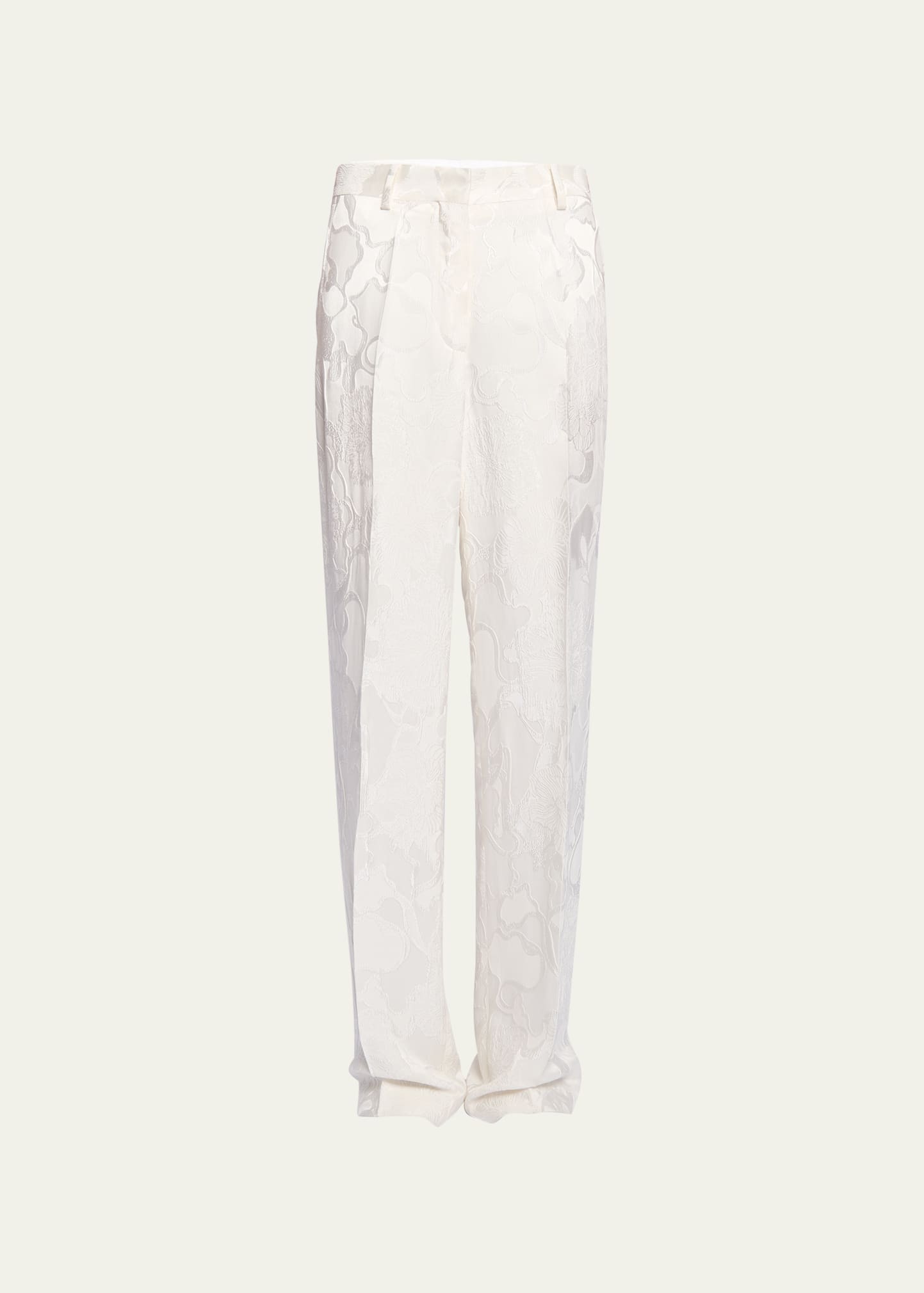 Dries Van Noten Pulley Silk Jacquard Pants In White