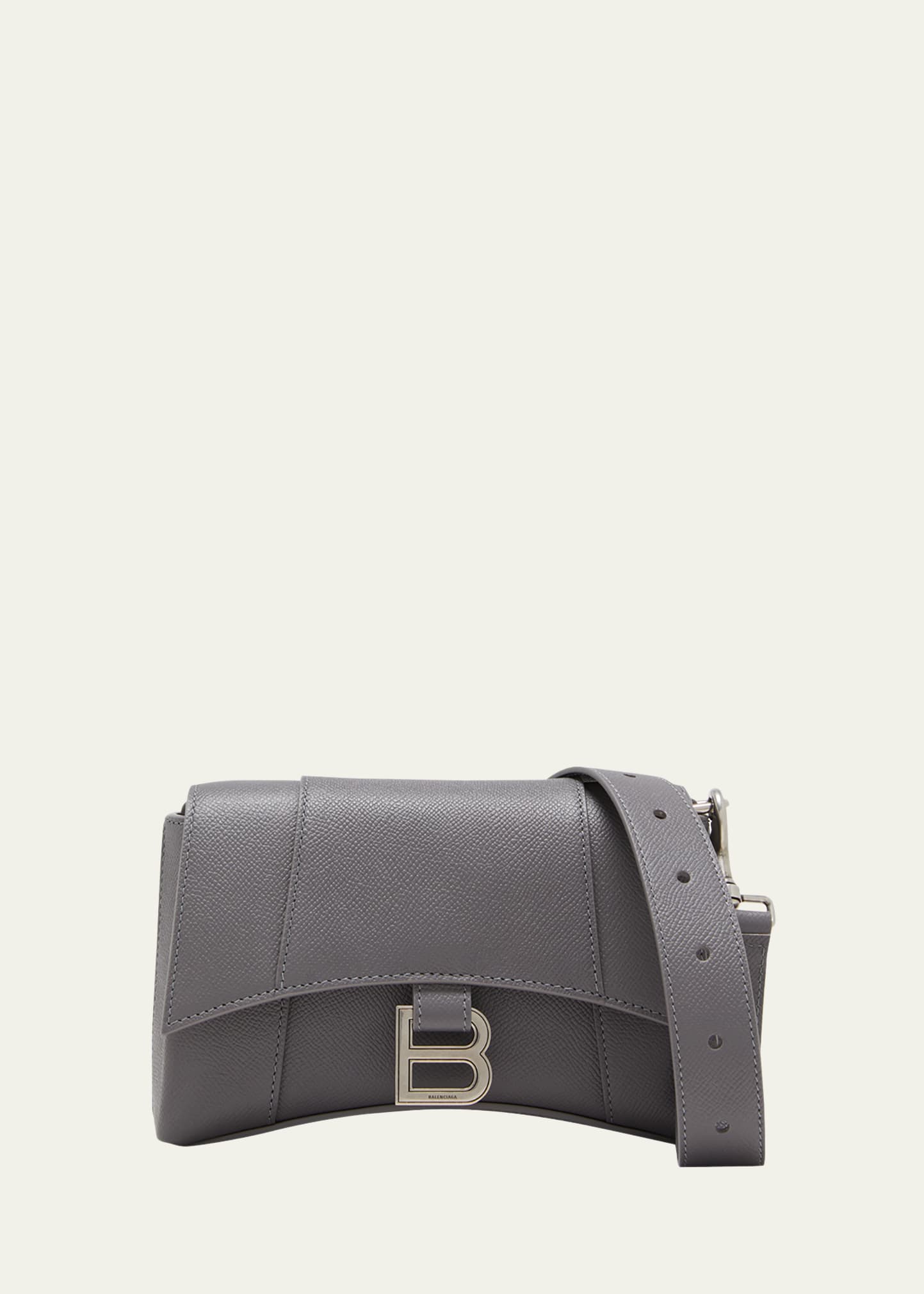 Balenciaga Men's Downtown B-logo Leather Crossbody Bag In Dark Grey