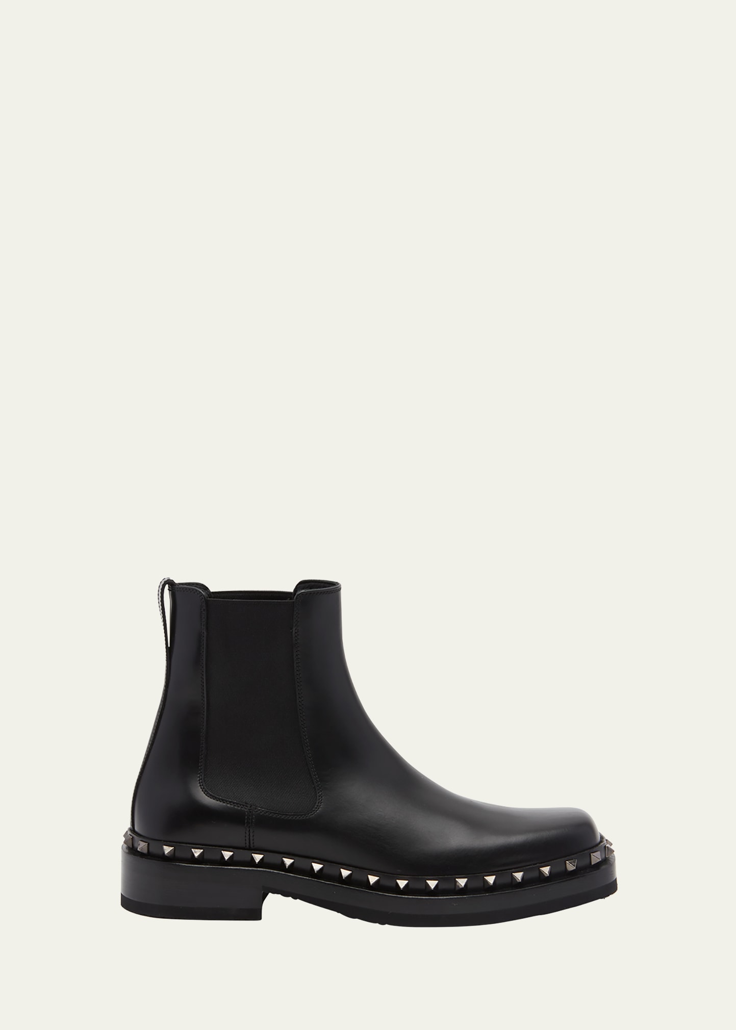 Shop Valentino Men's Rockstud Beatle Leather Chelsea Boots In Black