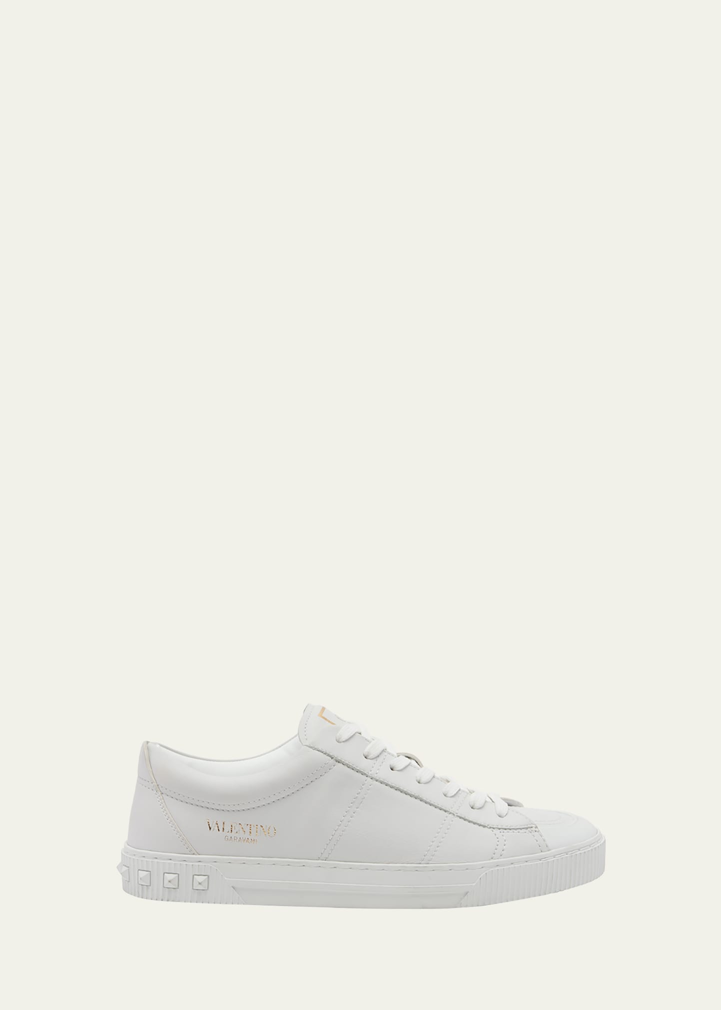 Shop Valentino Men's City Planet Rockstud Heel Leather Low-top Sneakers In White