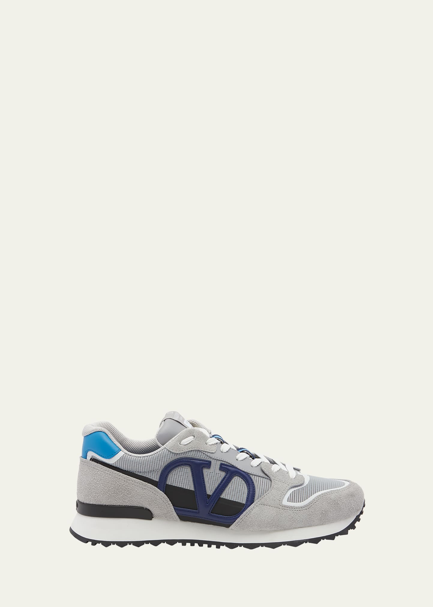 Shop Valentino Men's Vlogo Pace Textile Runner Sneakers In Grey/blue