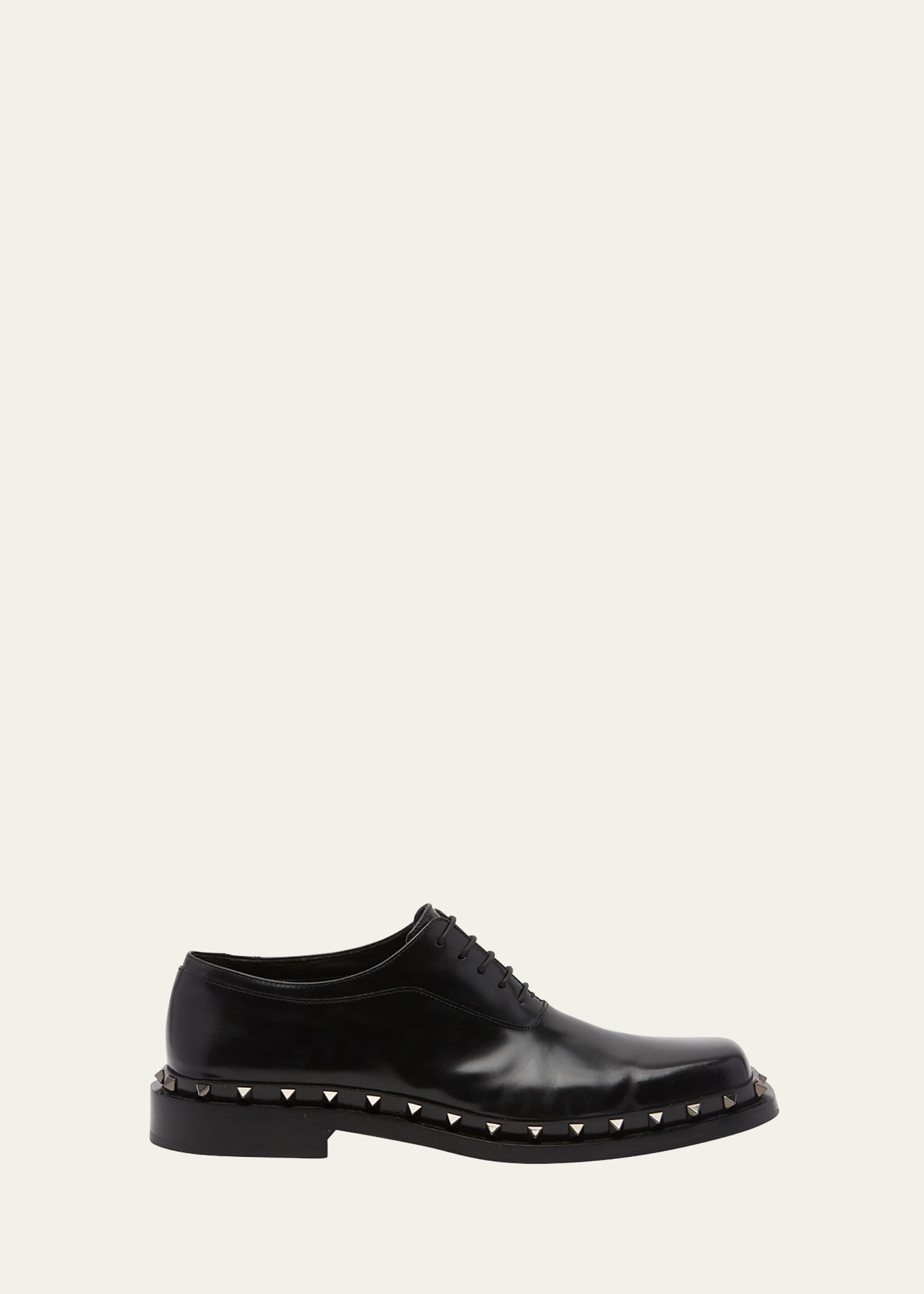 Shop Valentino Men's Rockstud Leather Derby Shoes In Black