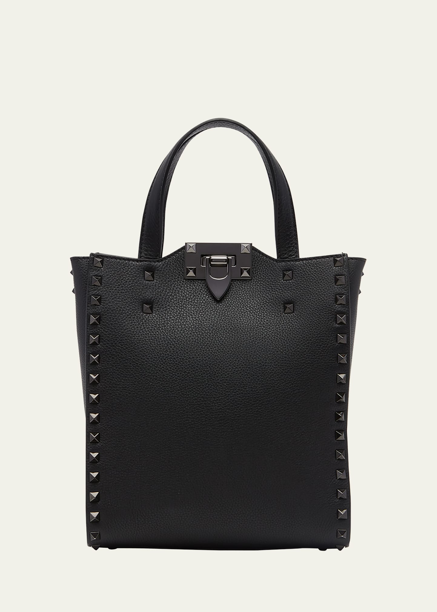 Shop Valentino Men's Rockstud Small Leather Tote Bag In Nero