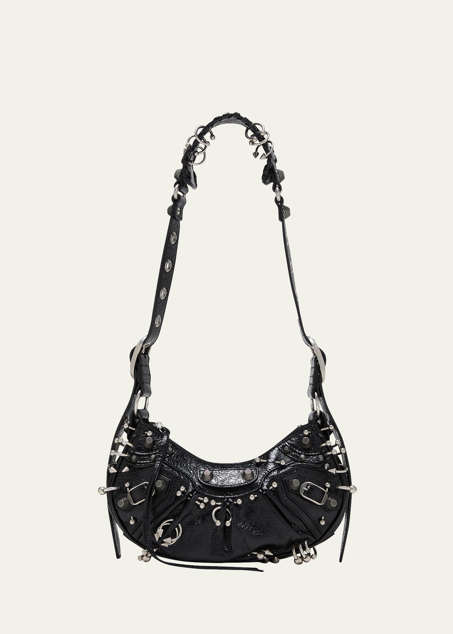 Balenciaga Green Leather Shoulder Handbag With Magnetic Closure And Metal Details In Black