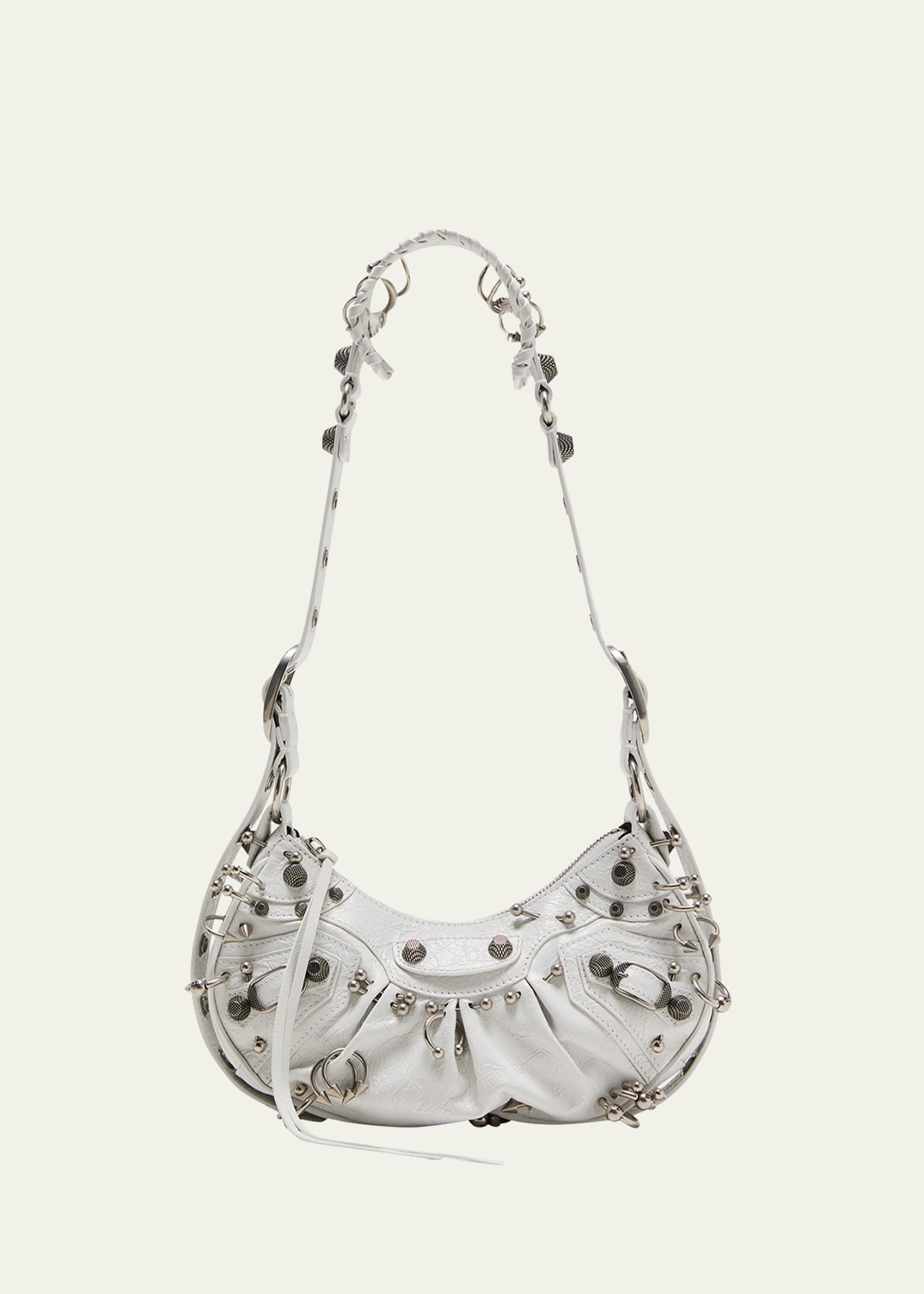 Balenciaga Green Leather Shoulder Handbag With Magnetic Closure And Metal Details In Optic White