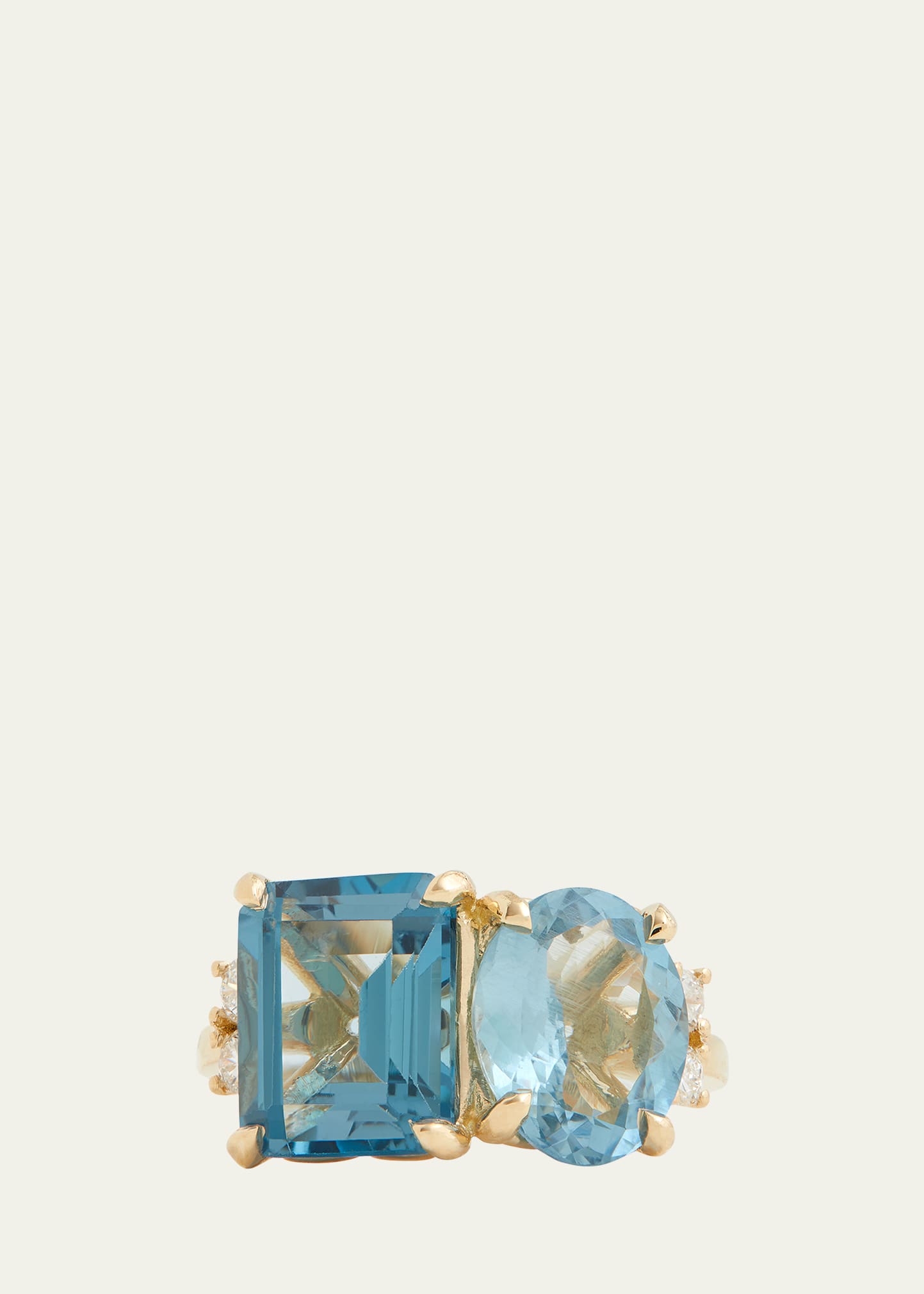 Jamie Wolf 18k Yellow Gold Aquamarine, London Blue Topaz, and Diamond Ring