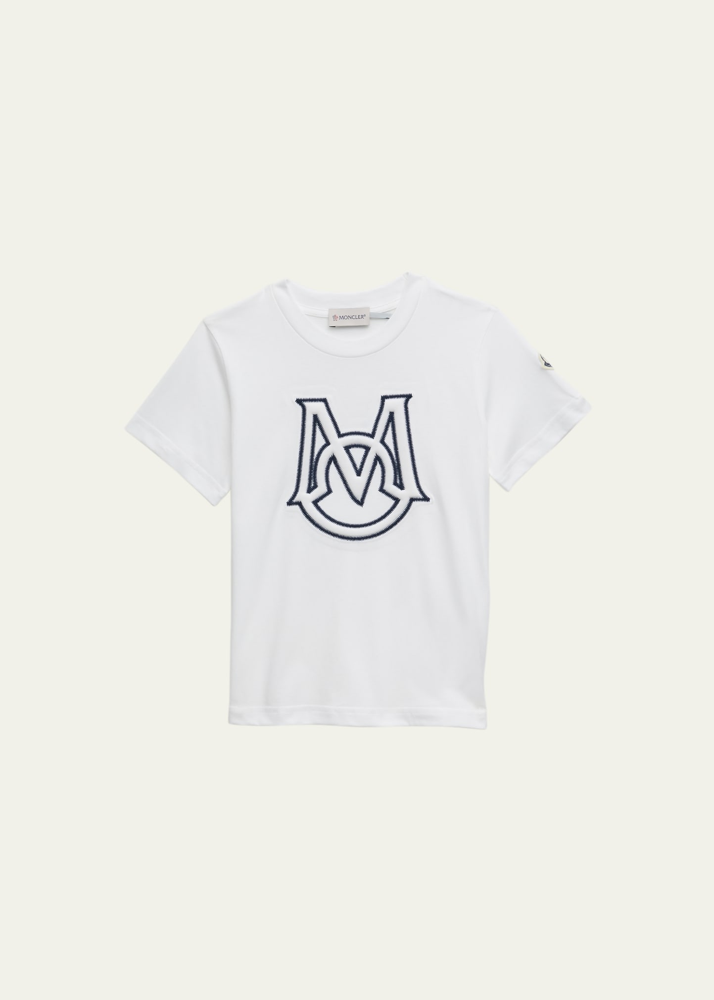 Moncler Boy's Embroidered Monogram T-shirt In White