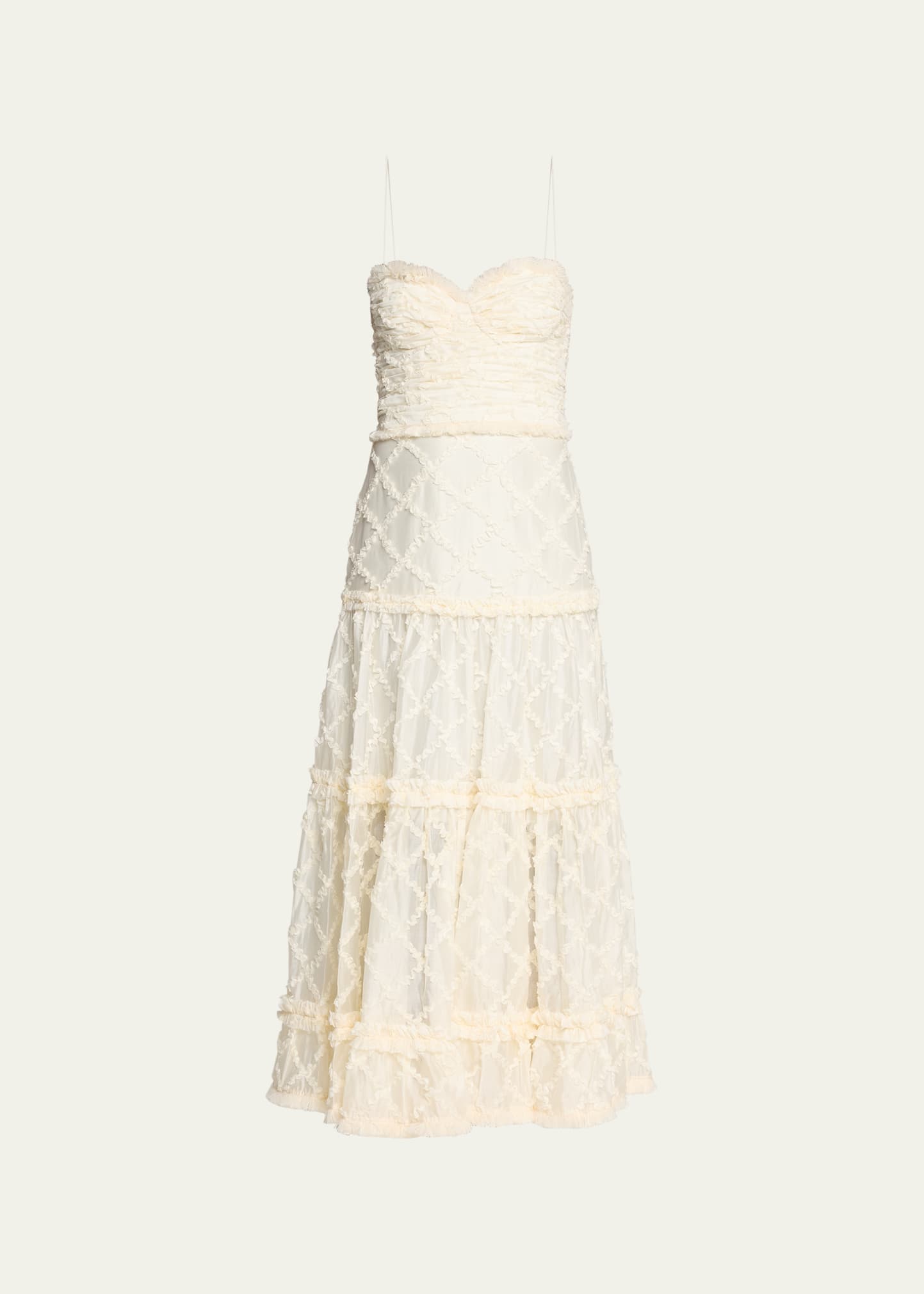 ALEXIS RASA TIERED EMBROIDERED LACE MIDI DRESS