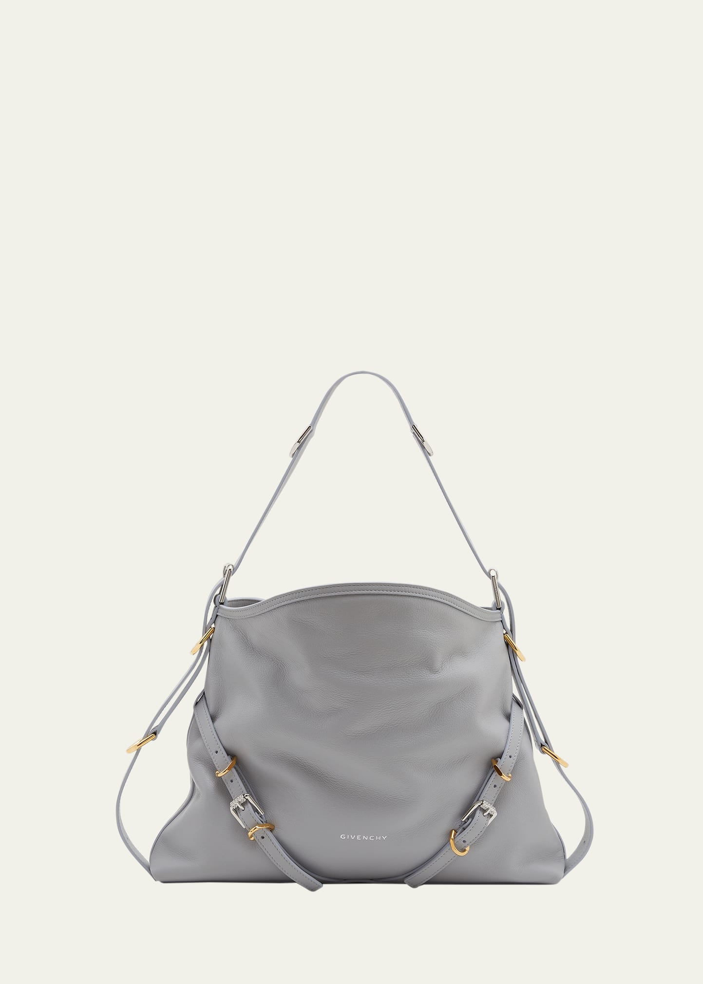Givenchy Medium Voyou Buckle Shoulder Bag In Tumbled Leather In Light Grey