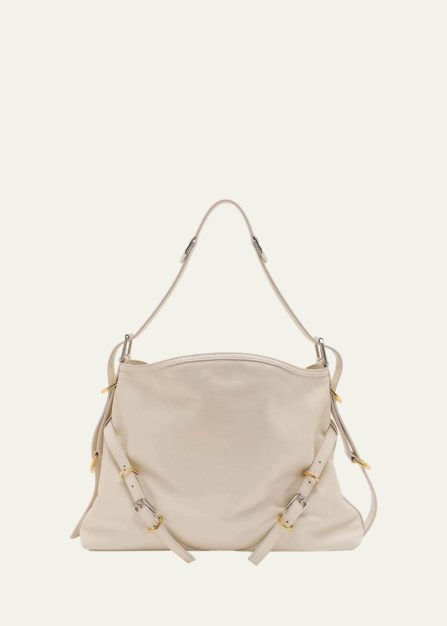 Givenchy Medium Voyou Buckle Shoulder Bag In Tumbled Leather In Ivory