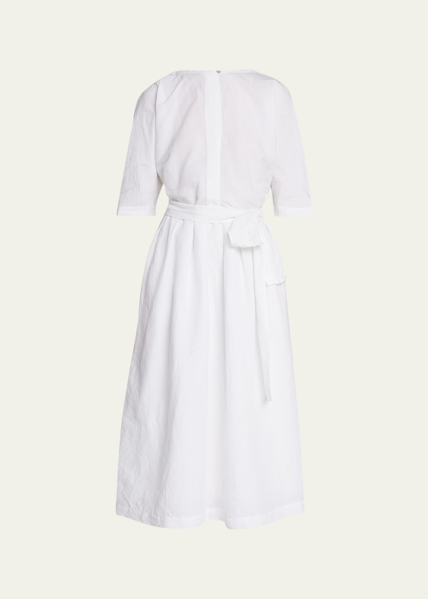 VINCE BOAT-NECK BELTED LINEN-COTTON MIDI DRESS