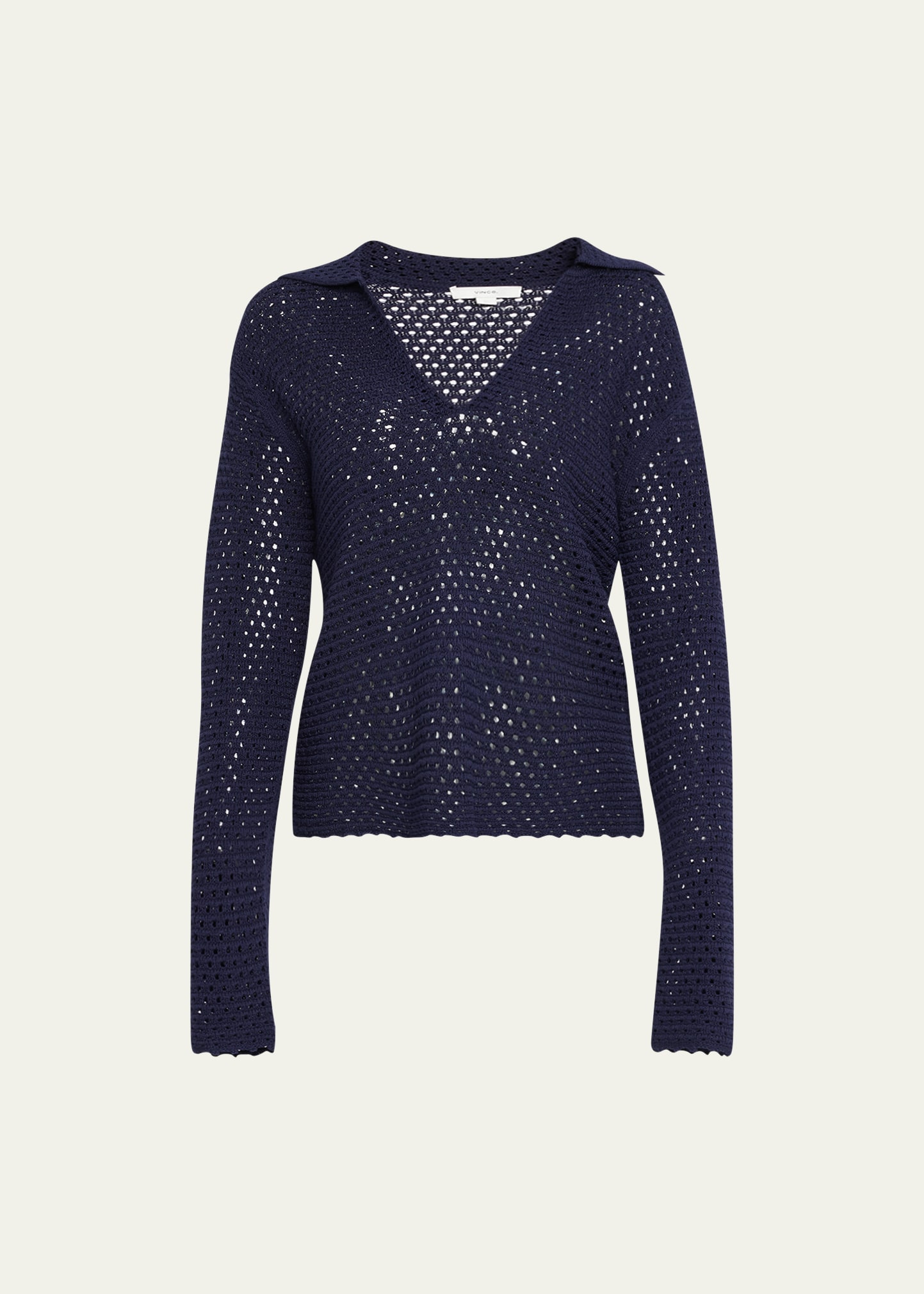 Vince Baja Textured Cotton Eyelet Pullover Sweater In Navy