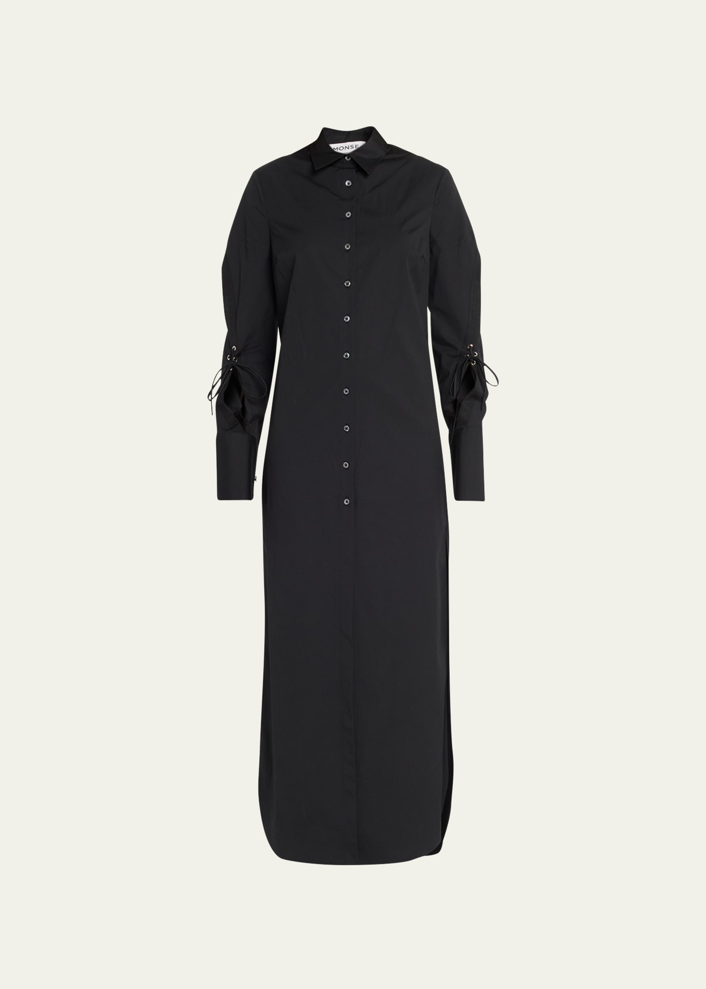 Long Shirt with Slash and Lacing Detail in Black