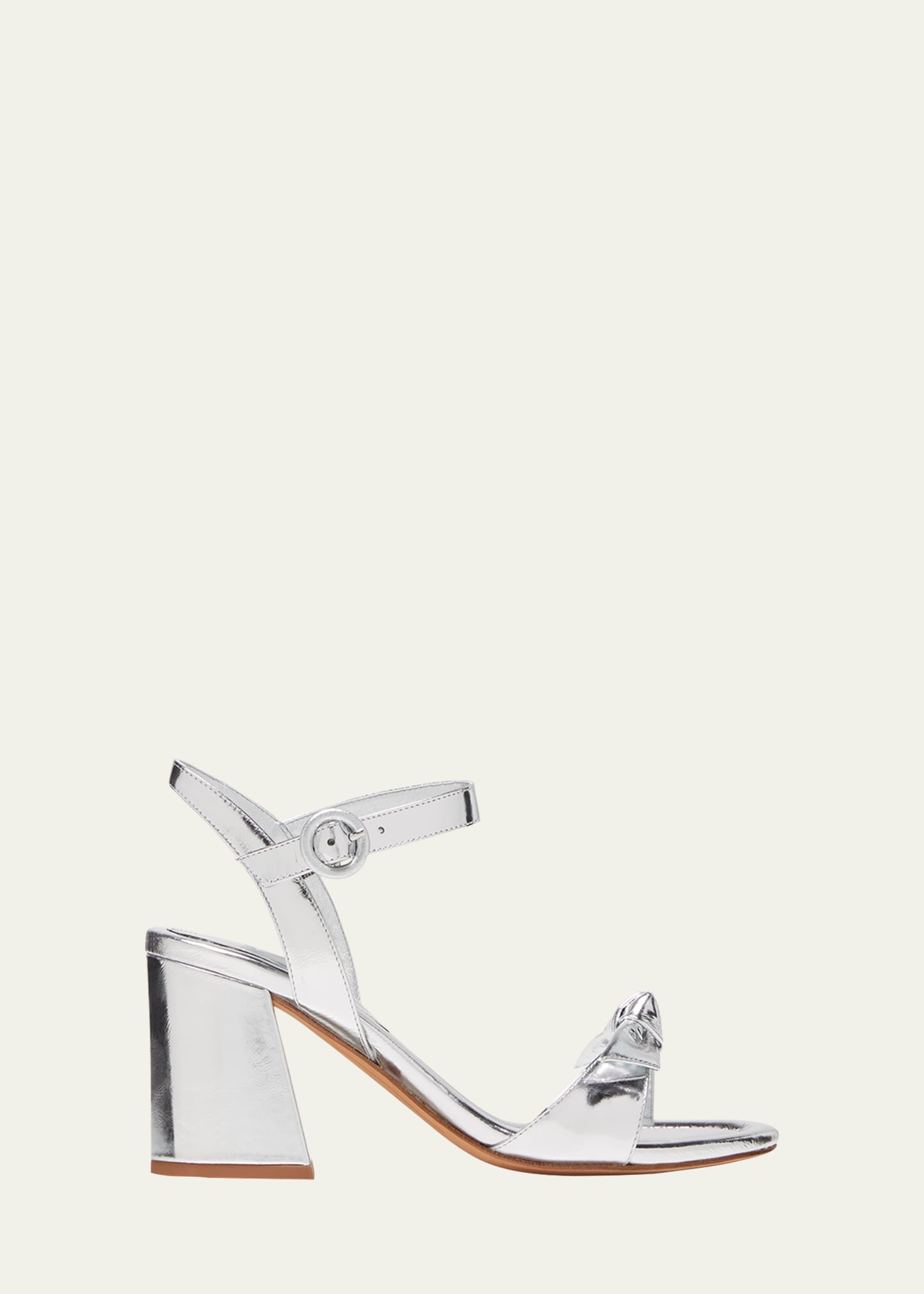 Alexandre Birman Clarita Flare Metallic Leather Block Heel Sandals In Silver