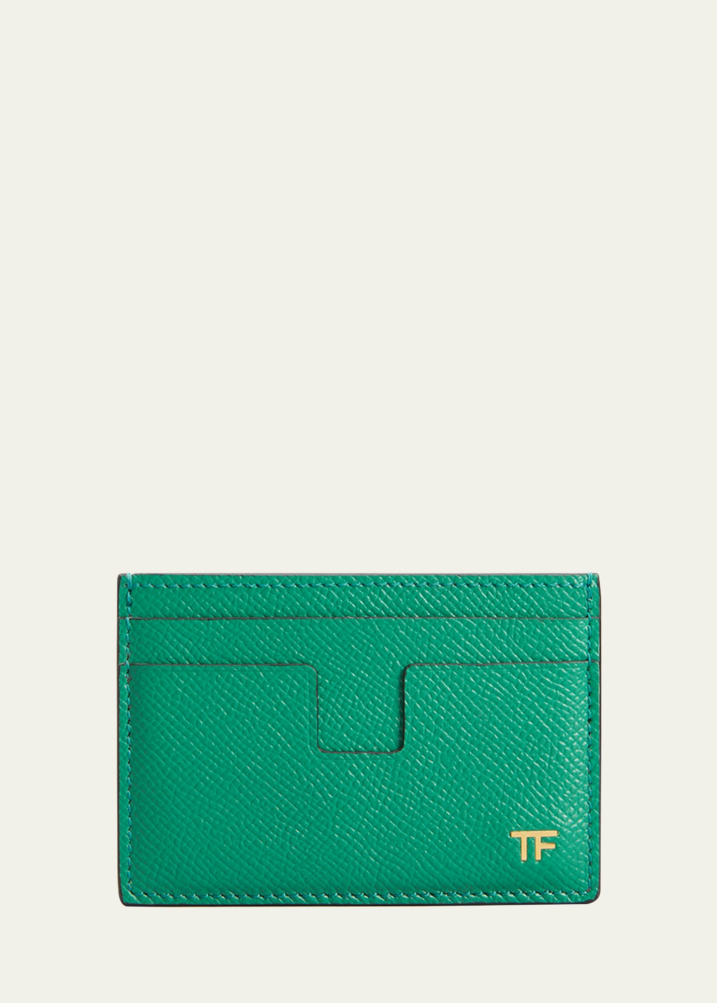 Tom Ford Men's T-line Leather Card Holder In Green