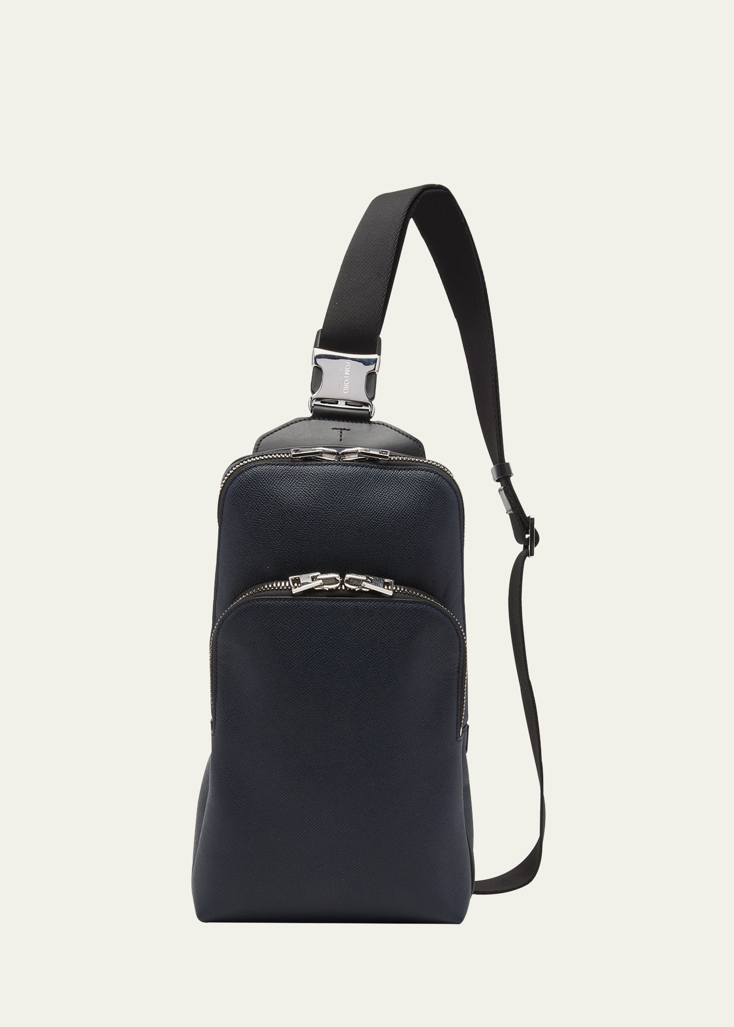 Shop Tom Ford Men's Buckley Leather Sling Backpack In Midnight Blue/bla