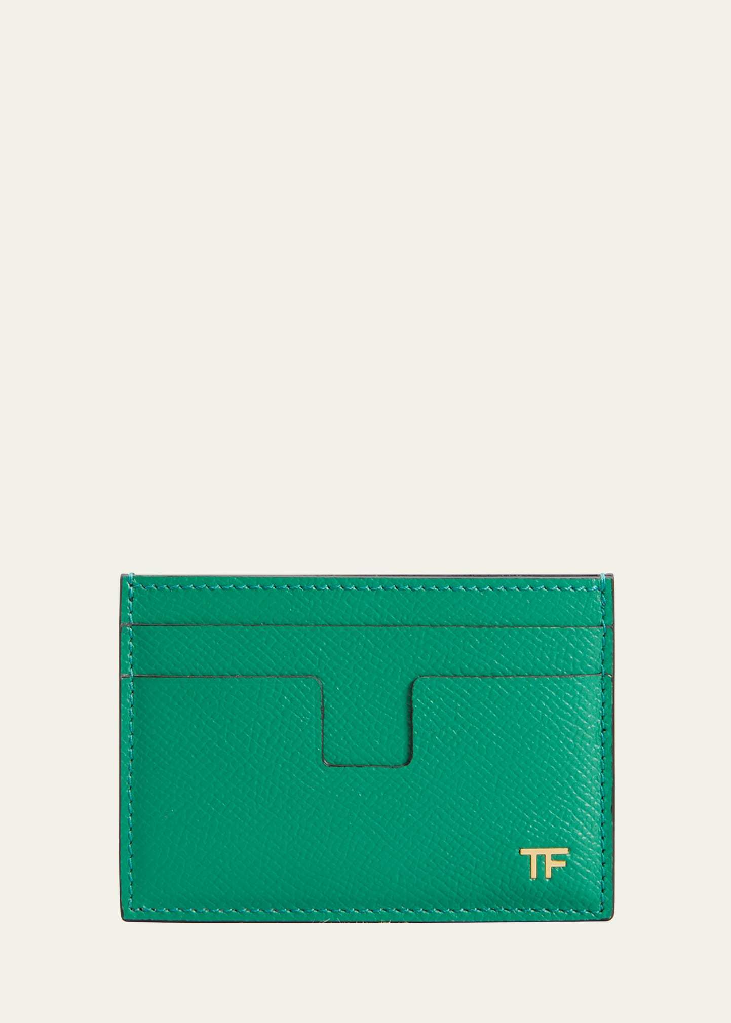 Tom Ford Tf Cardholder In Grained Leather With Money Clip In Mint