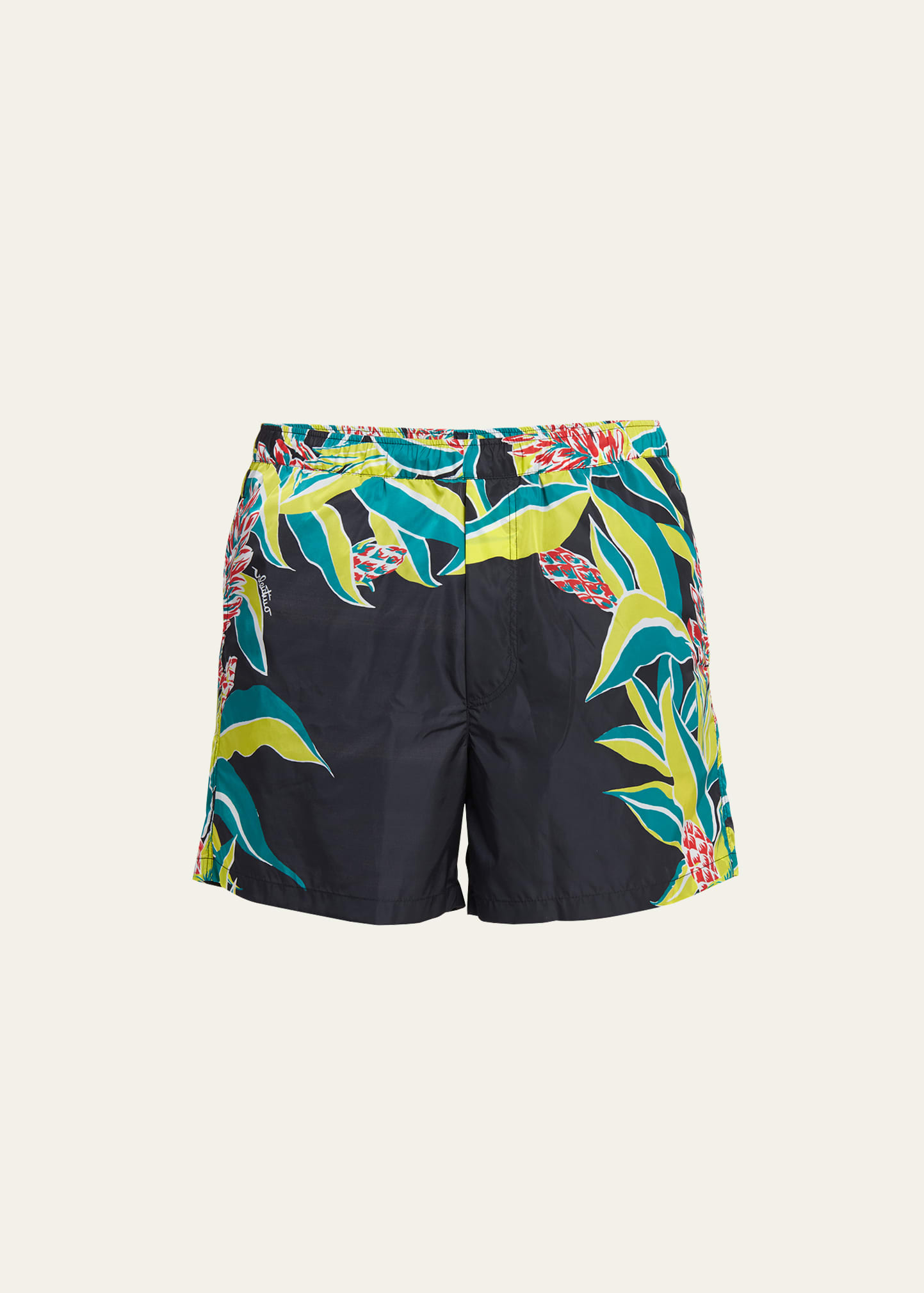 Valentino Volcano-print Swim Shorts In Black/green